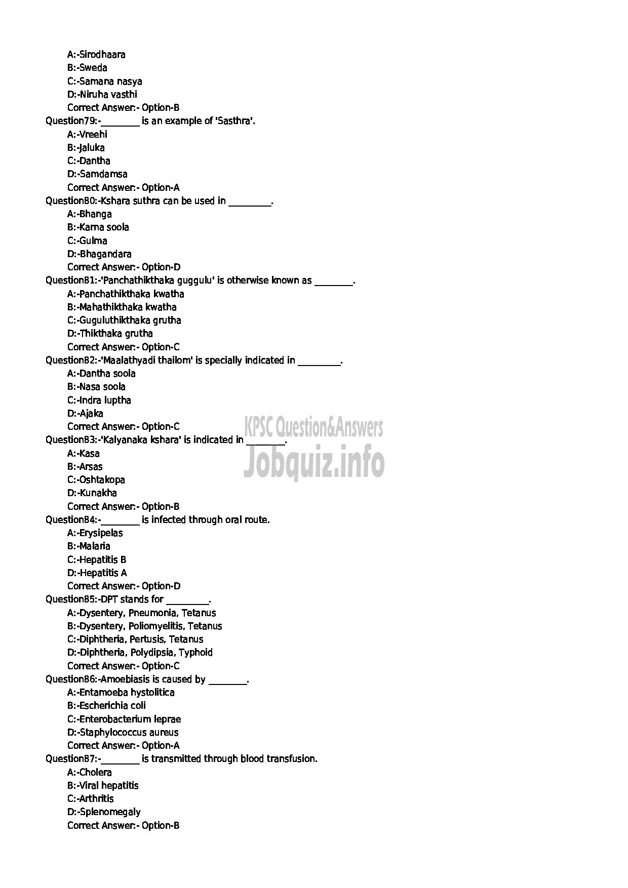 Kerala PSC Question Paper - NURSE GR.II AYURVEDA INDIAN SYSTEMS OF MEDICINE-9