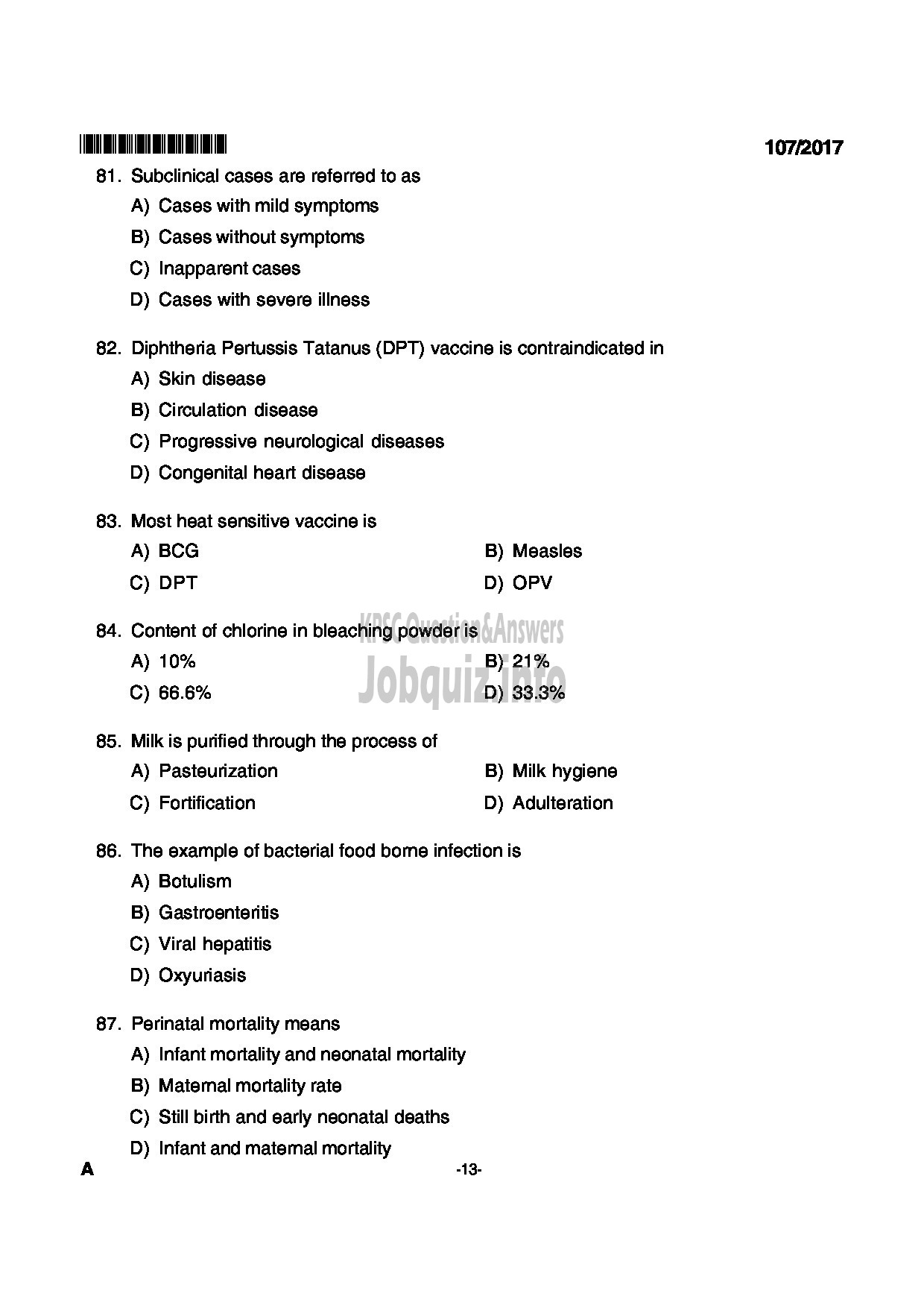 Kerala PSC Question Paper - NURSE PLANTATION CORPORATION OF KERALA LTD-13