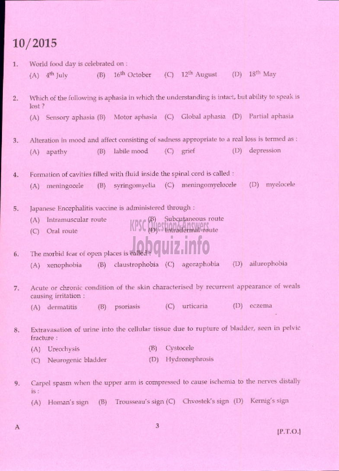 Kerala PSC Question Paper - NURSING TUTOR HEALTH SERVICE-1