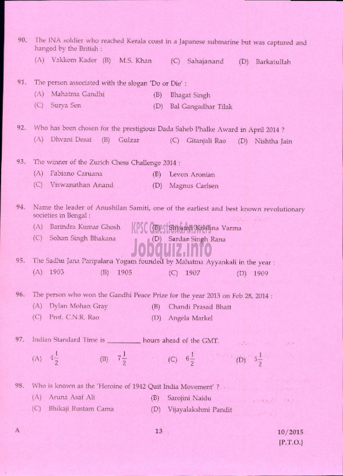 Kerala PSC Question Paper - NURSING TUTOR HEALTH SERVICE-11