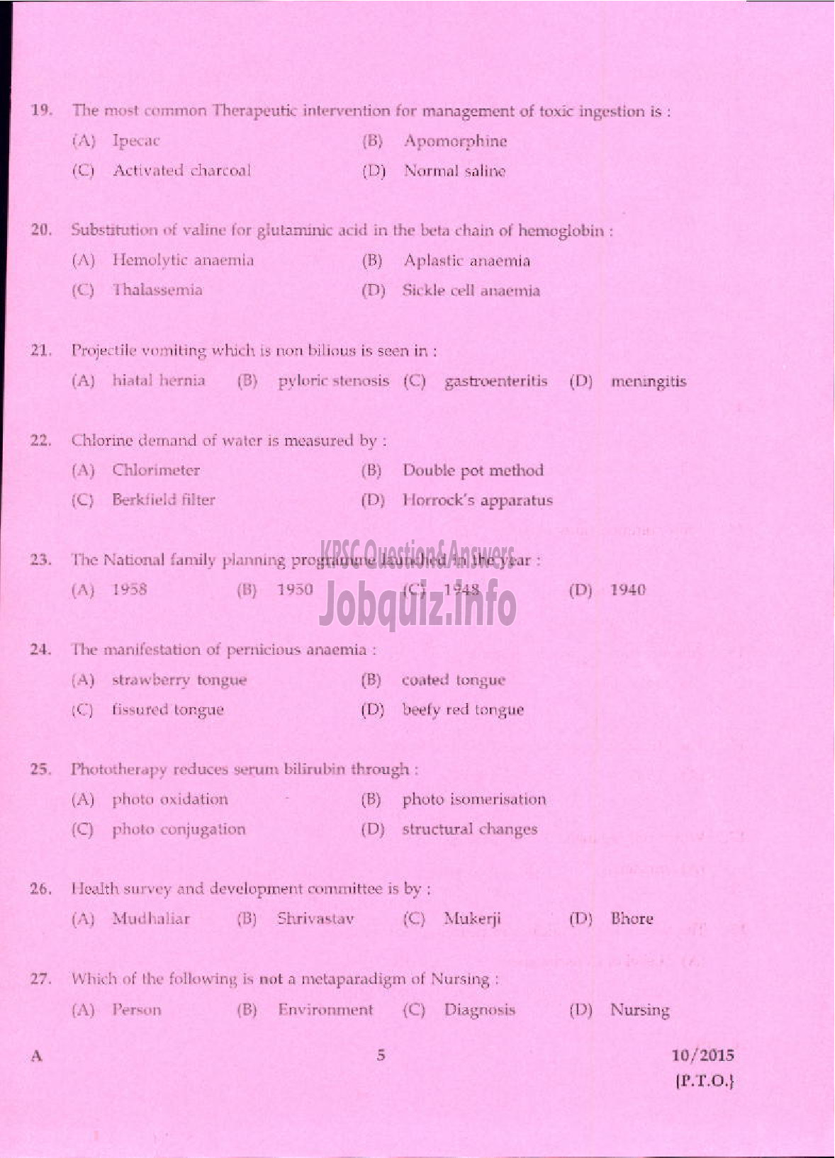 Kerala PSC Question Paper - NURSING TUTOR HEALTH SERVICE-3