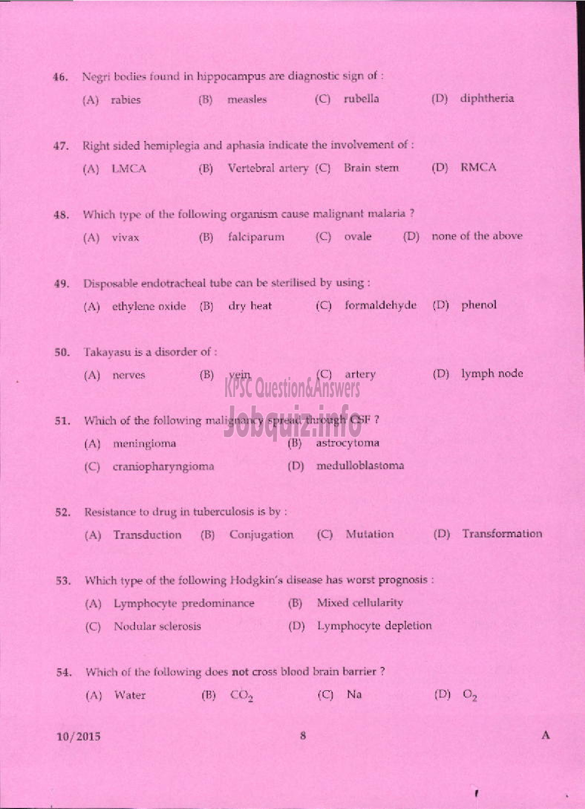 Kerala PSC Question Paper - NURSING TUTOR HEALTH SERVICE-6