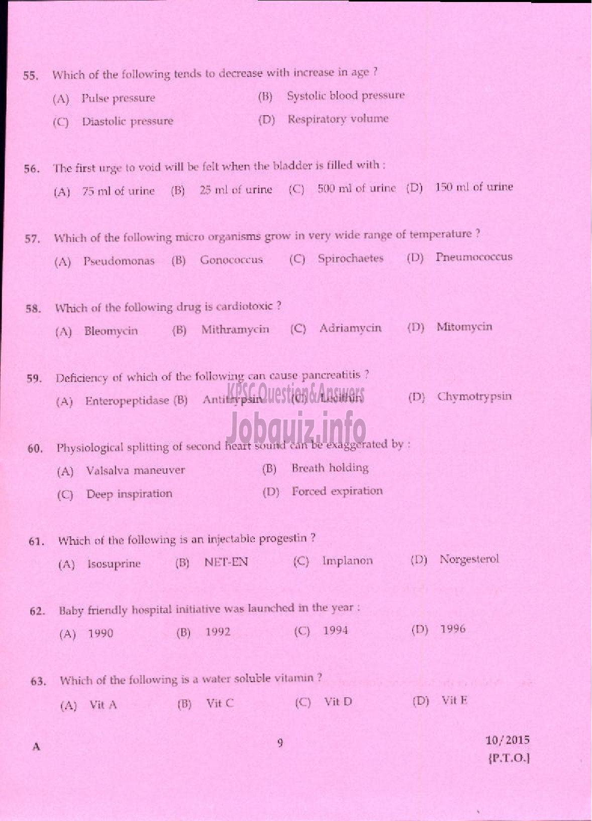 Kerala PSC Question Paper - NURSING TUTOR HEALTH SERVICE-7