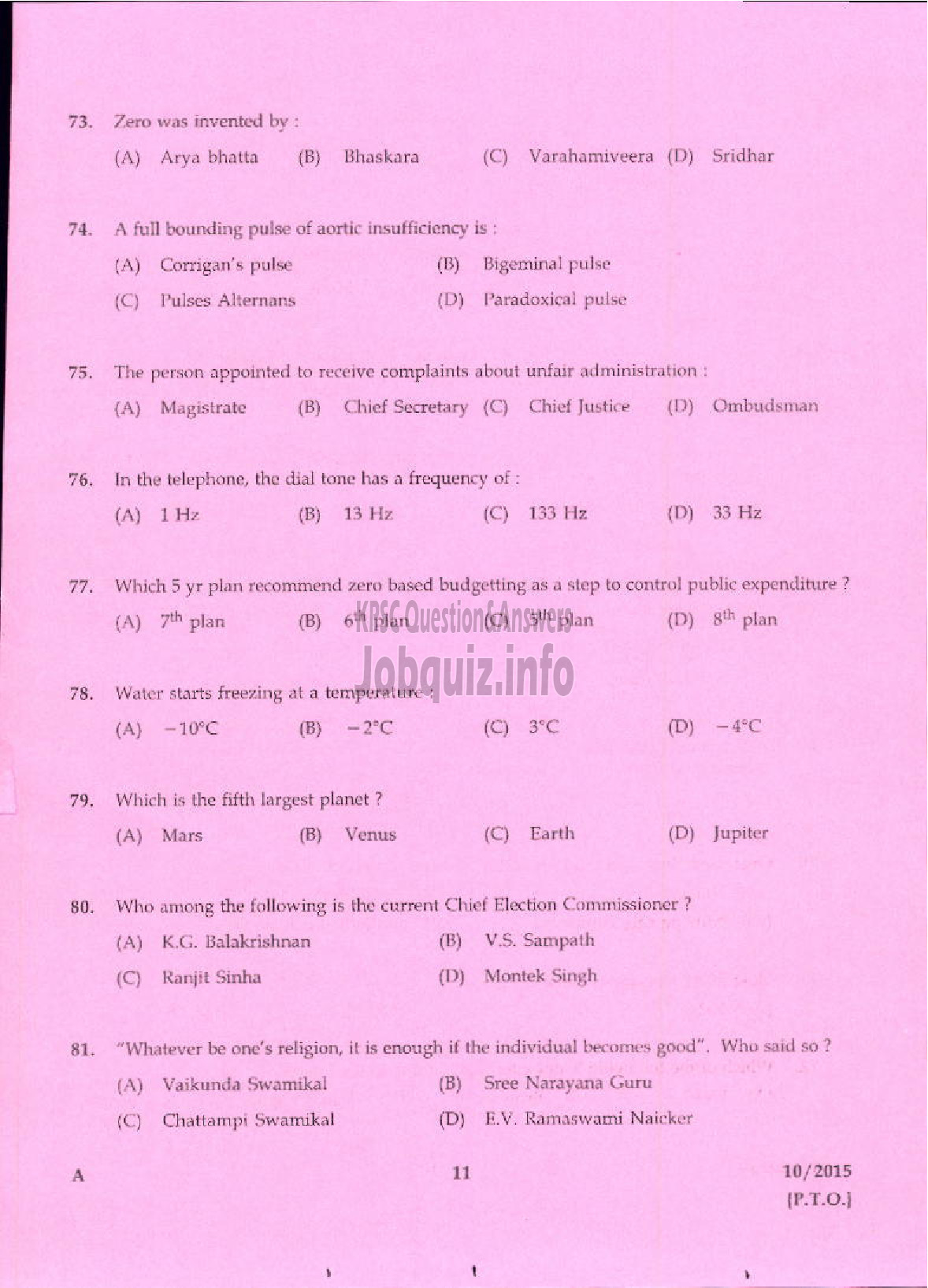 Kerala PSC Question Paper - NURSING TUTOR HEALTH SERVICE-9