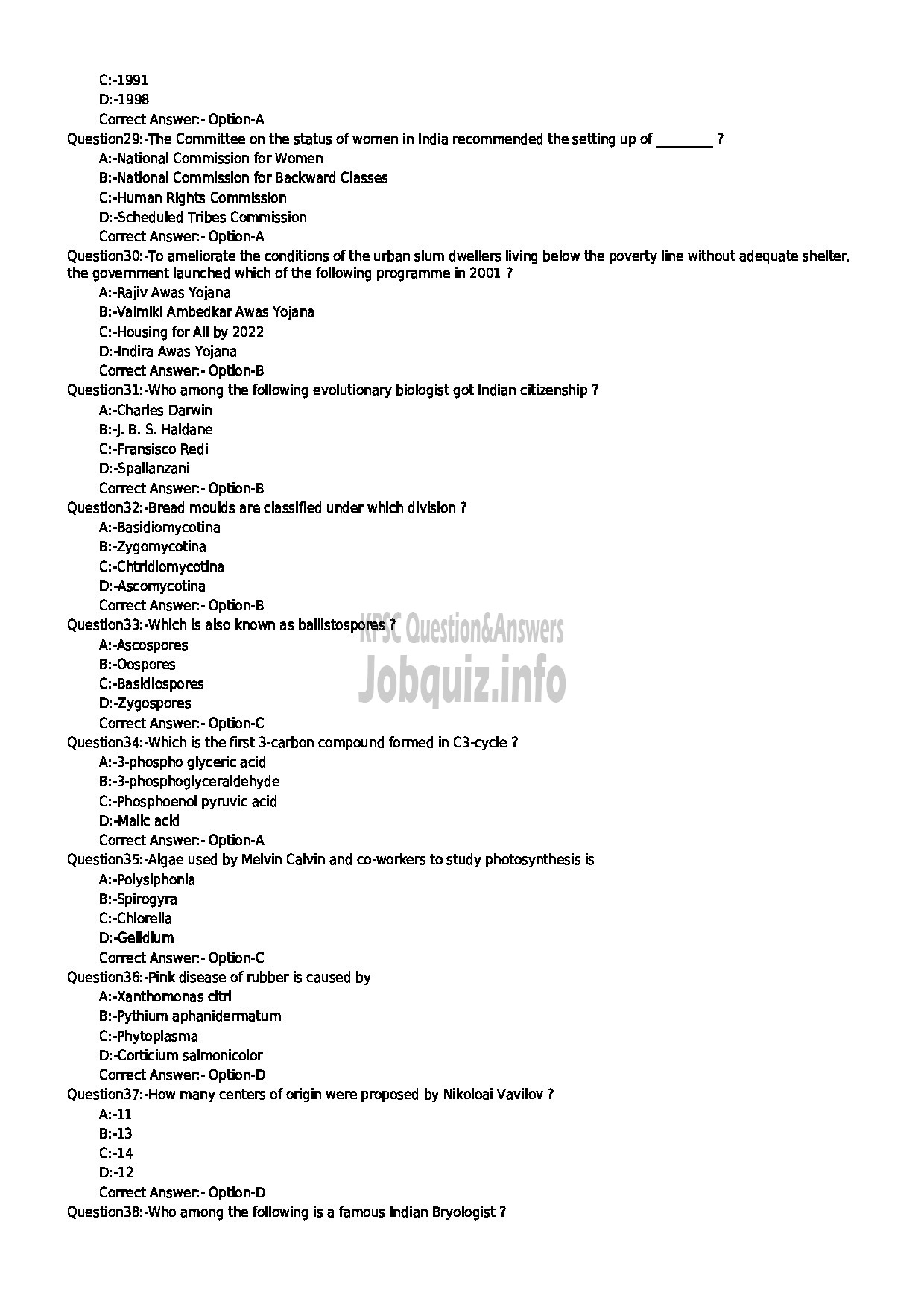 Kerala PSC Question Paper - NVT BIOLOGY JR VHSE-4