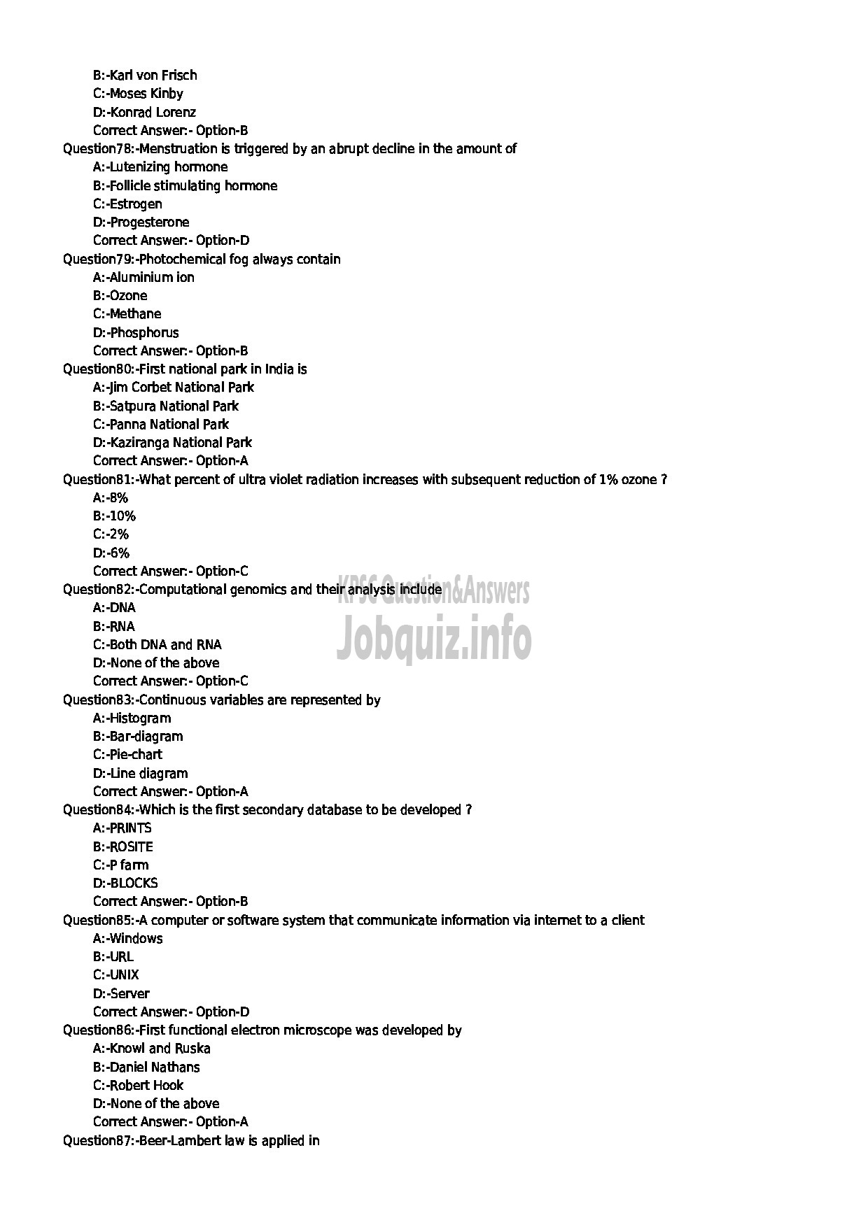 Kerala PSC Question Paper - NVT BIOLOGY JR VHSE-9