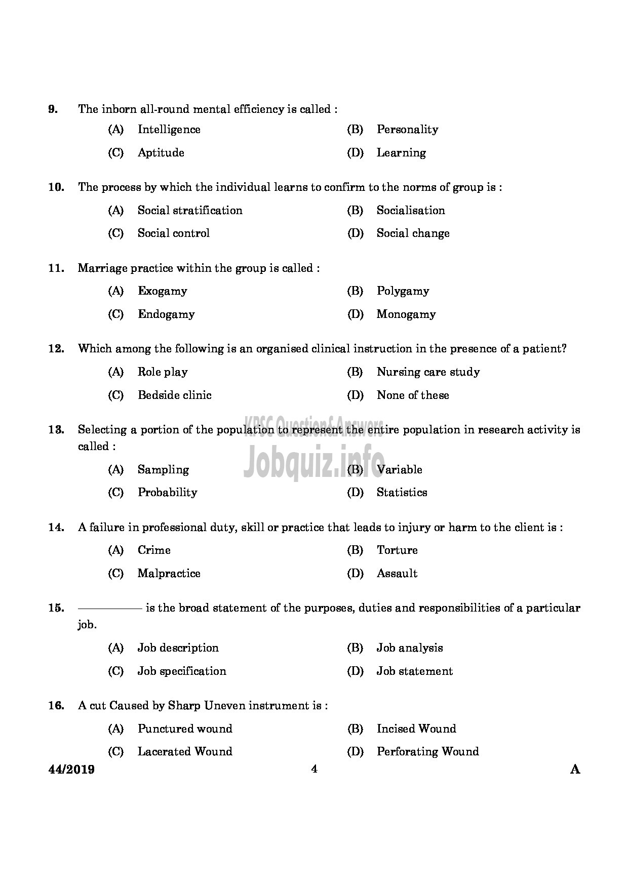 Kerala PSC Question Paper - Nurse Gr.II (Homoeo) Homoeopathy/Staff Nurse (Allopathy) English -2