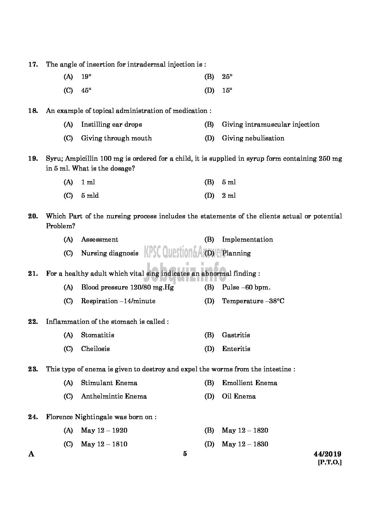 Kerala PSC Question Paper - Nurse Gr.II (Homoeo) Homoeopathy/Staff Nurse (Allopathy) English -3