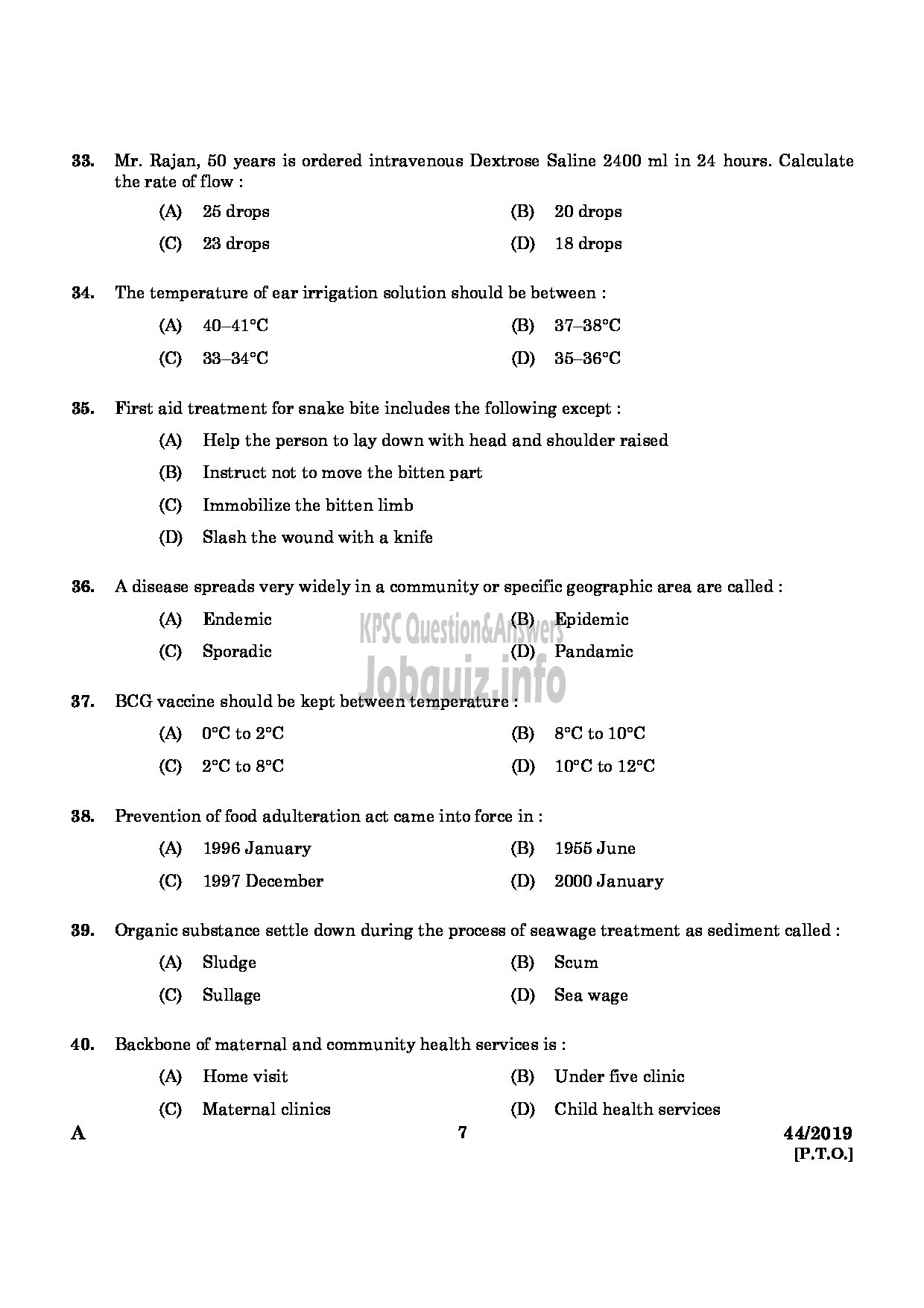 Kerala PSC Question Paper - Nurse Gr.II (Homoeo) Homoeopathy/Staff Nurse (Allopathy) English -5