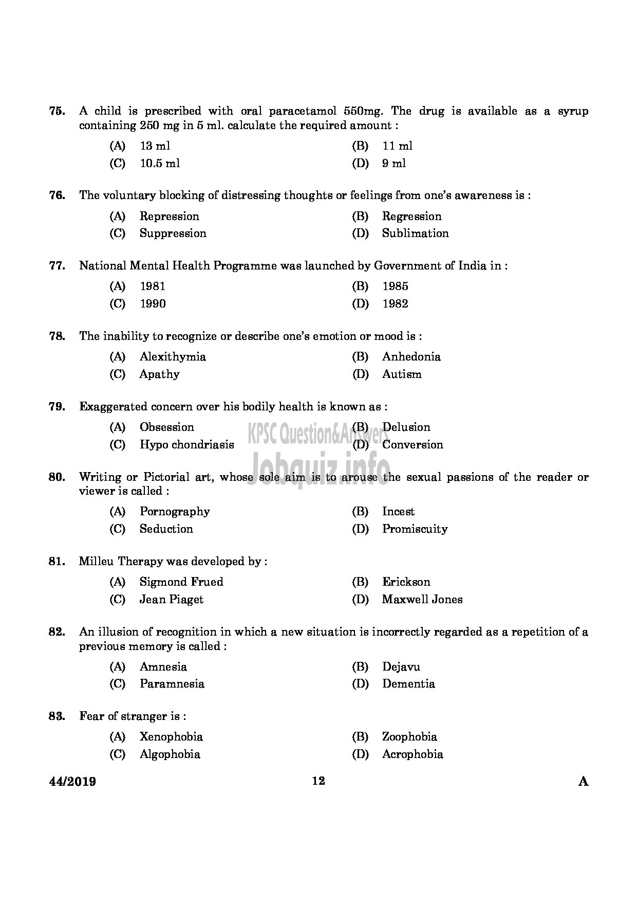 Kerala PSC Question Paper - Nurse Gr.II (Homoeo) Homoeopathy/Staff Nurse (Allopathy) English -10