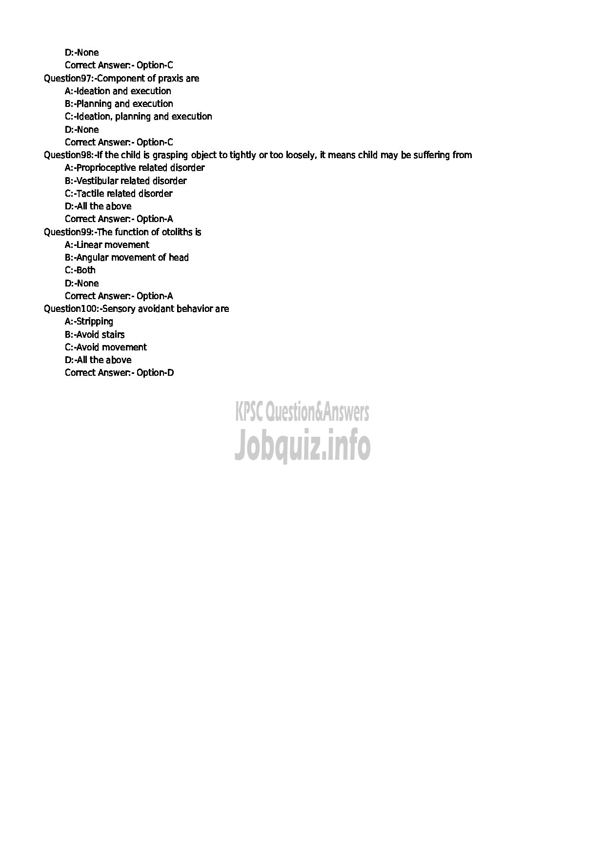 Kerala PSC Question Paper - OCCUPATIONAL THERAPIST HEALTH SERVICES-11