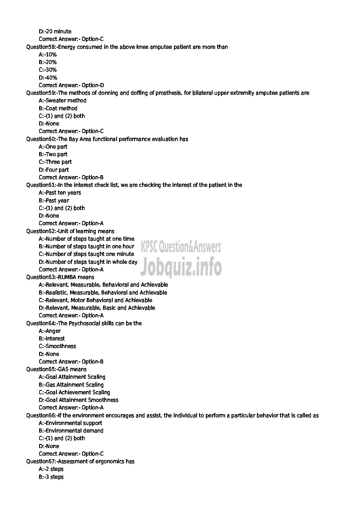 Kerala PSC Question Paper - OCCUPATIONAL THERAPIST HEALTH SERVICES-7