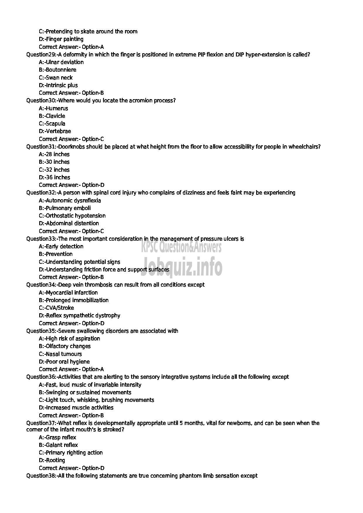 Kerala PSC Question Paper - OCCUPATIONAL THERAPIST HEALTH SERVICES-4