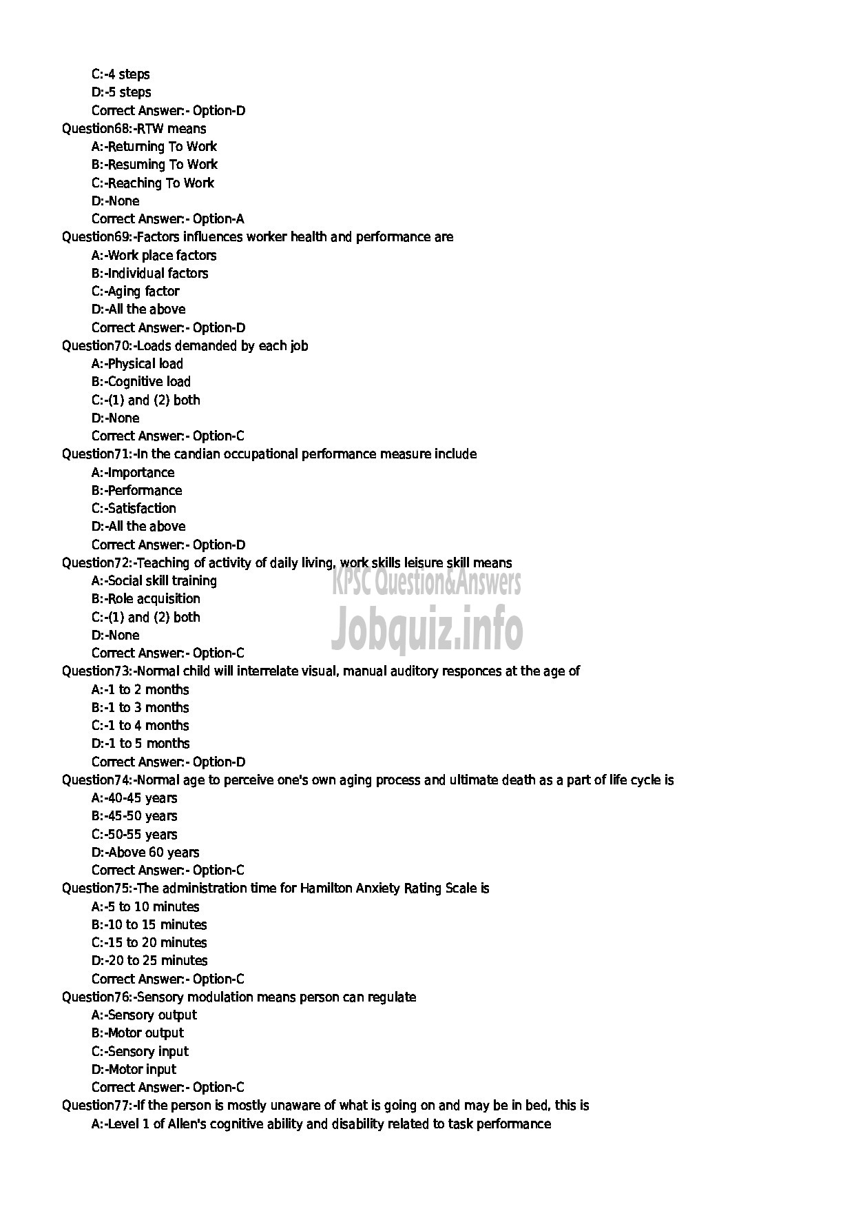 Kerala PSC Question Paper - OCCUPATIONAL THERAPIST HEALTH SERVICES-8