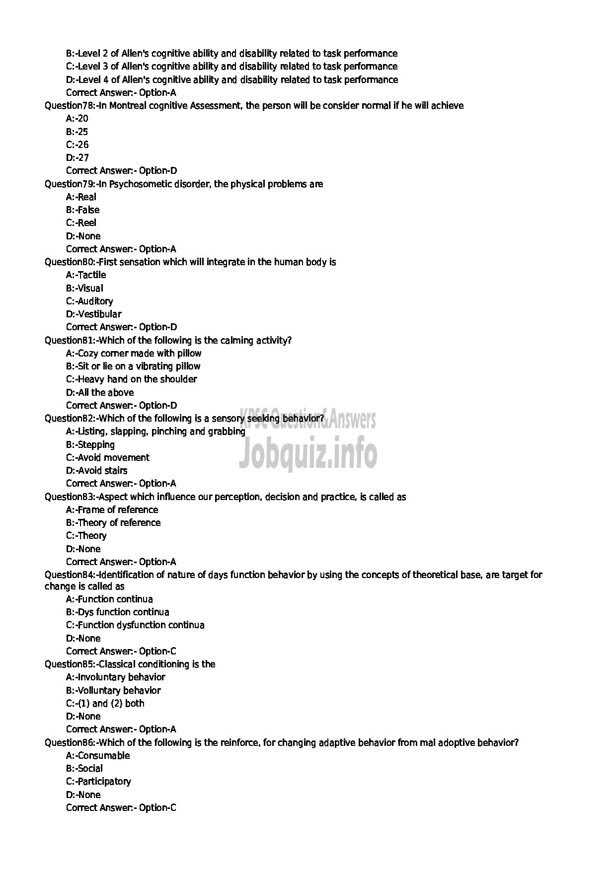 Kerala PSC Question Paper - OCCUPATIONAL THERAPIST HEALTH SERVICES-9