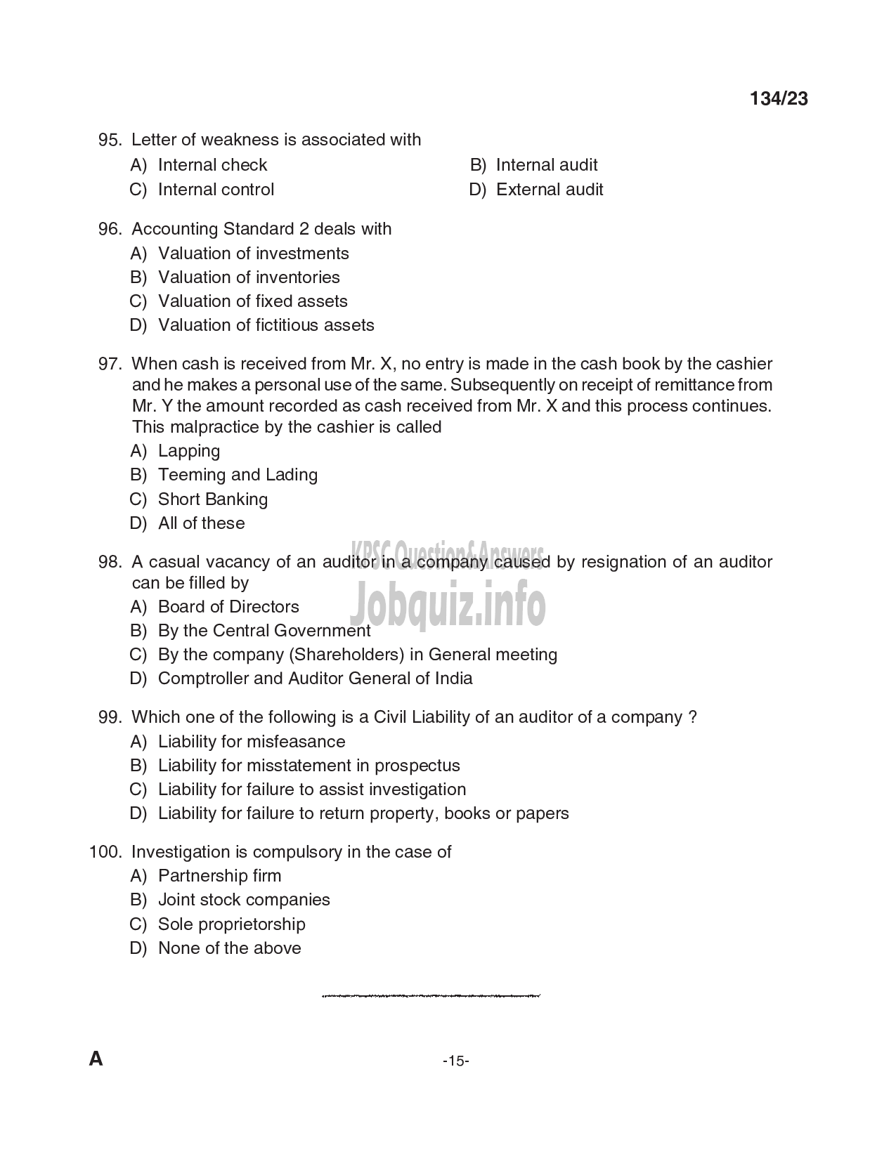 Kerala PSC Question Paper - OFFICE ASSISTANT GR.II(TRANSFORMERS AND ELECTRICALS  KERALA LTD.-15