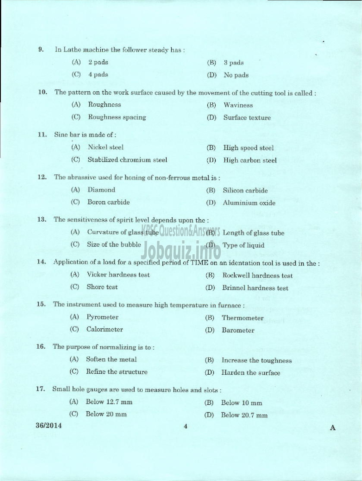 Kerala PSC Question Paper - OPERATOR FOAM MATTINGS INDIA LIMITED-2