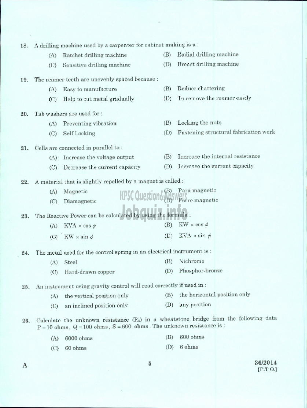 Kerala PSC Question Paper - OPERATOR FOAM MATTINGS INDIA LIMITED-3