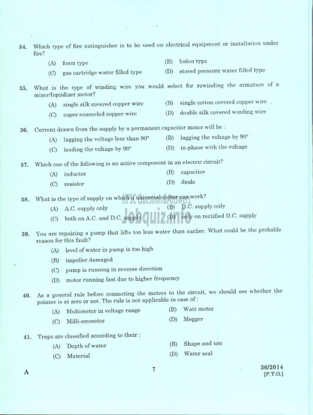Kerala PSC Question Paper - OPERATOR FOAM MATTINGS INDIA LIMITED-5