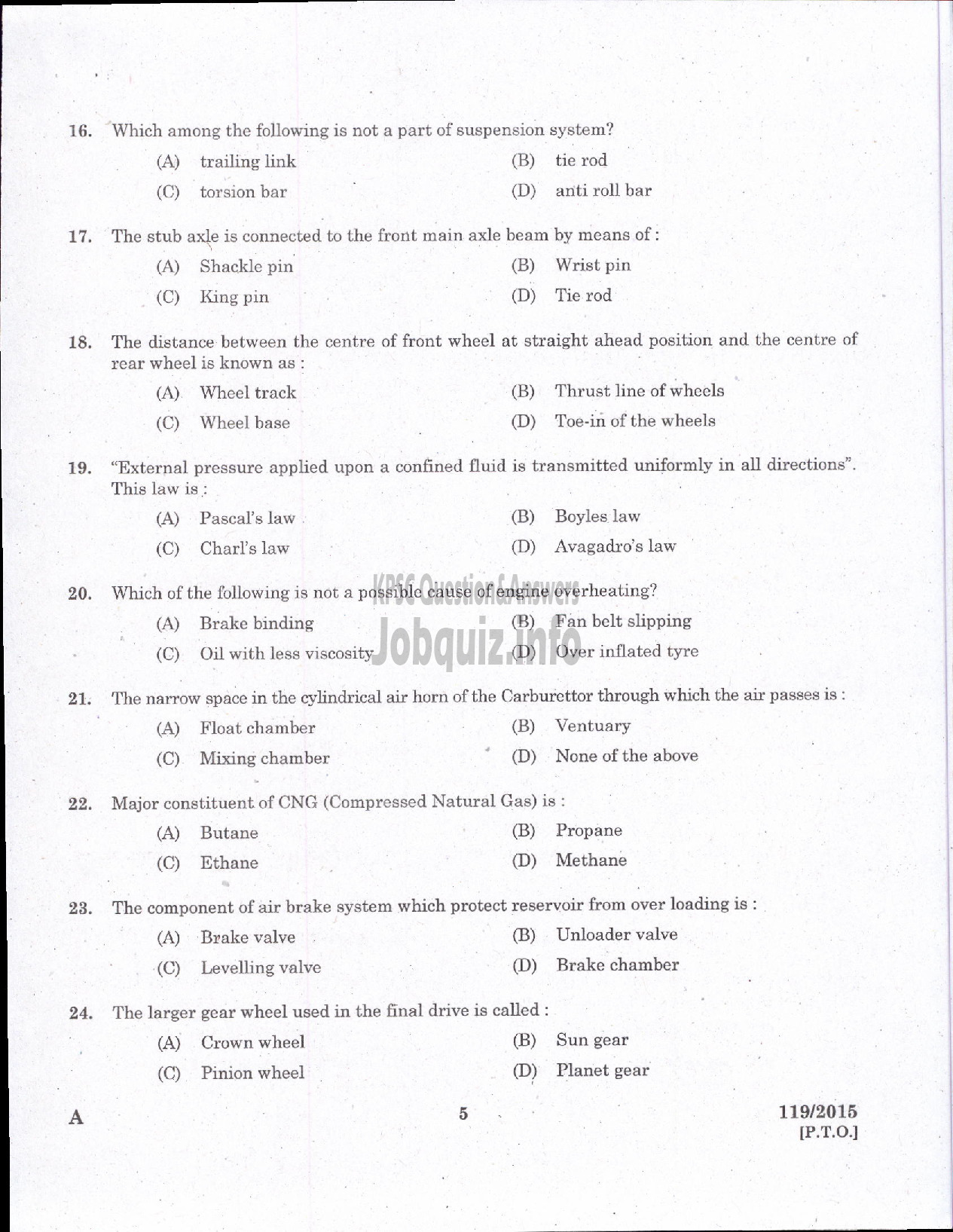 Kerala PSC Question Paper - OPERATOR WATER AUTHORITY-3