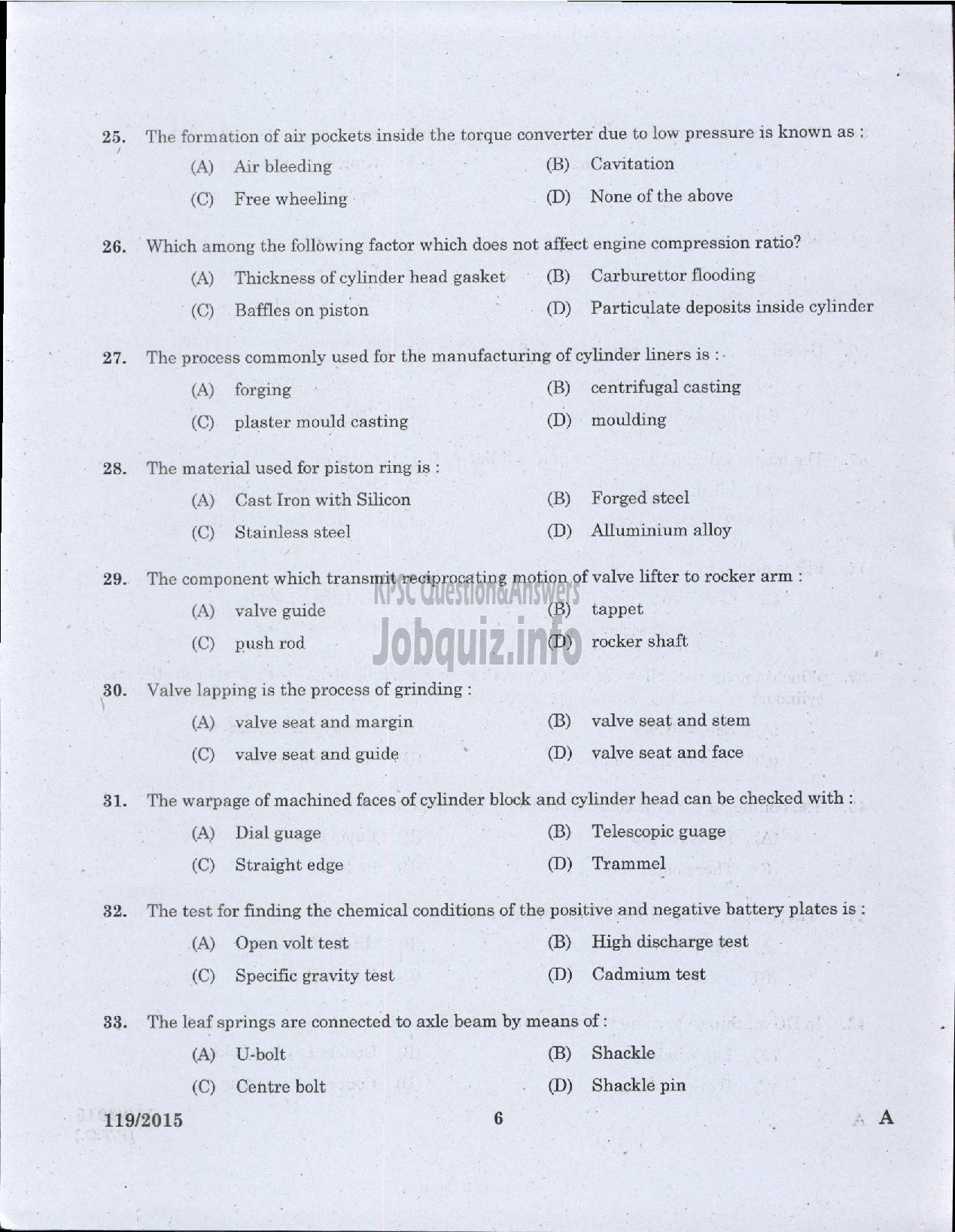 Kerala PSC Question Paper - OPERATOR WATER AUTHORITY-4