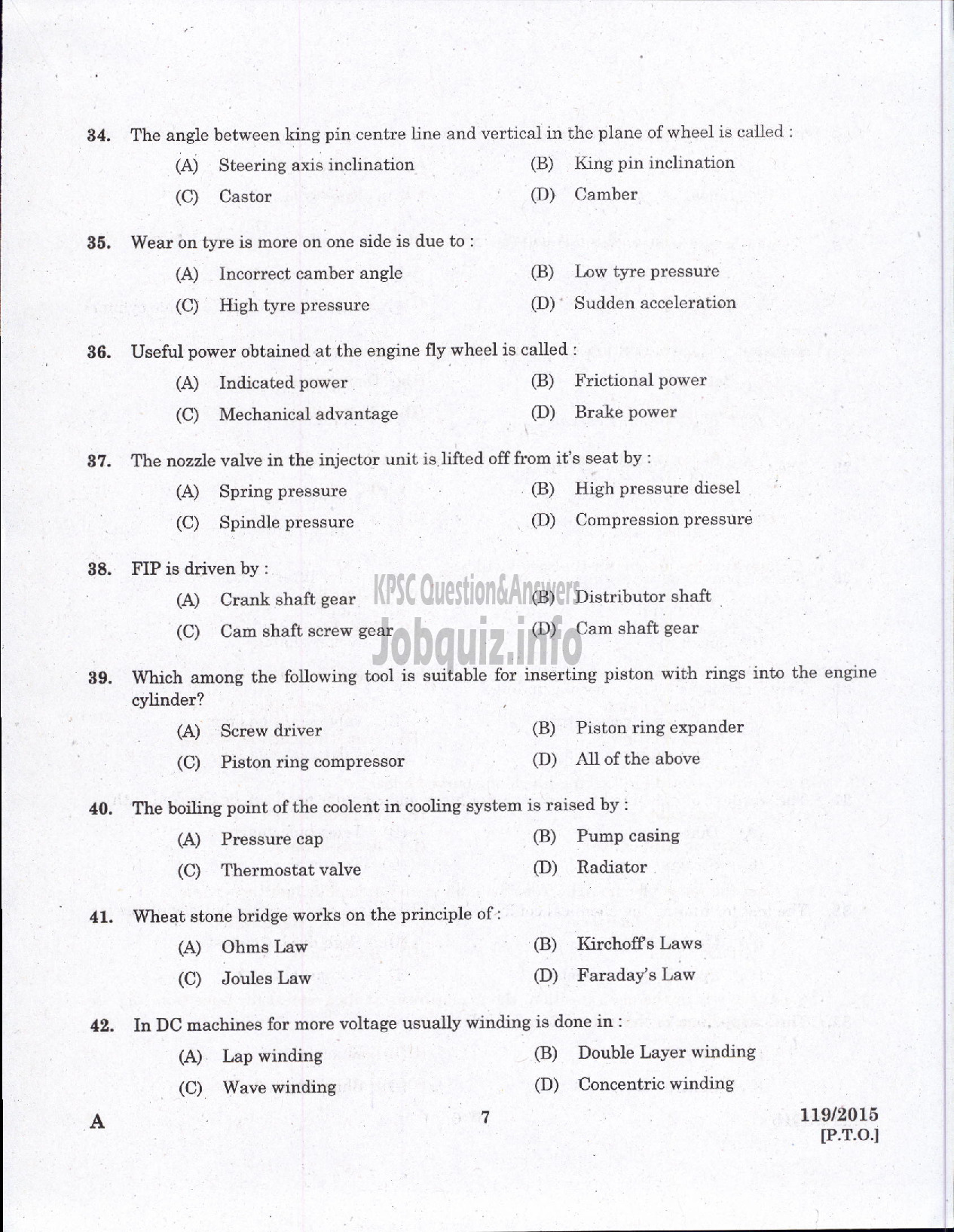 Kerala PSC Question Paper - OPERATOR WATER AUTHORITY-5