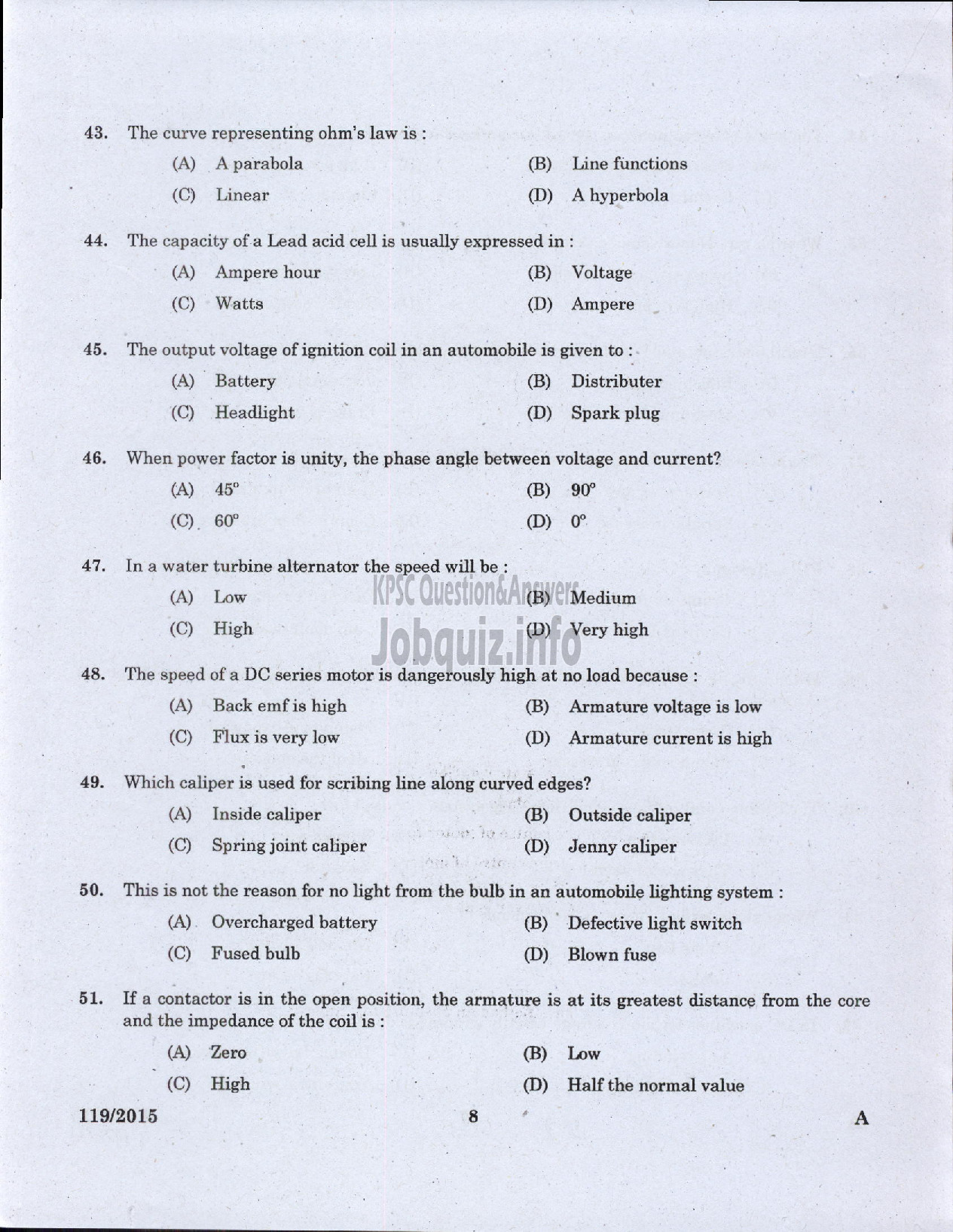 Kerala PSC Question Paper - OPERATOR WATER AUTHORITY-6