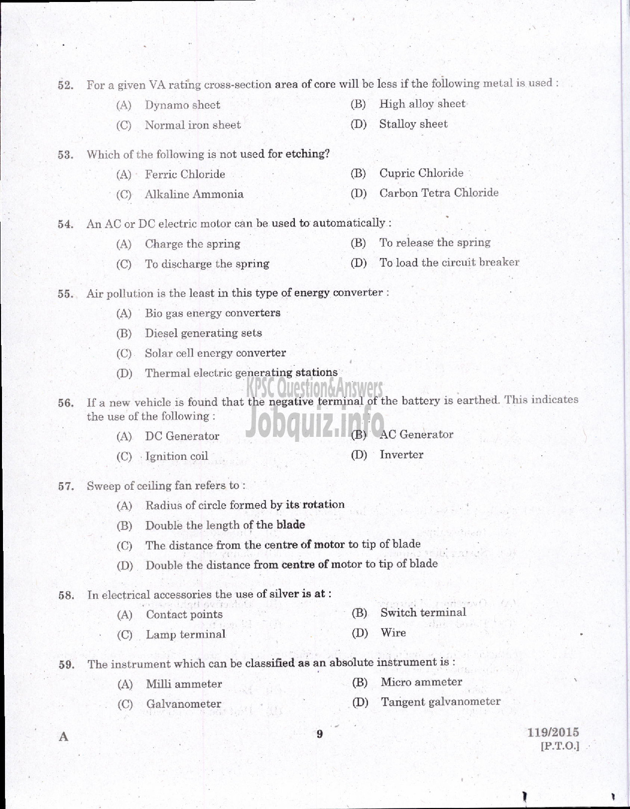 Kerala PSC Question Paper - OPERATOR WATER AUTHORITY-7