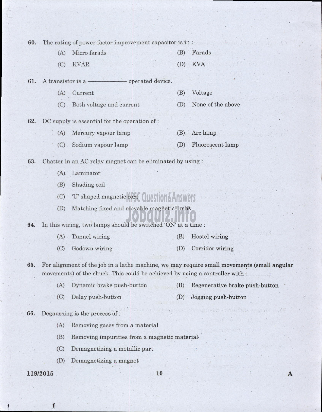 Kerala PSC Question Paper - OPERATOR WATER AUTHORITY-8