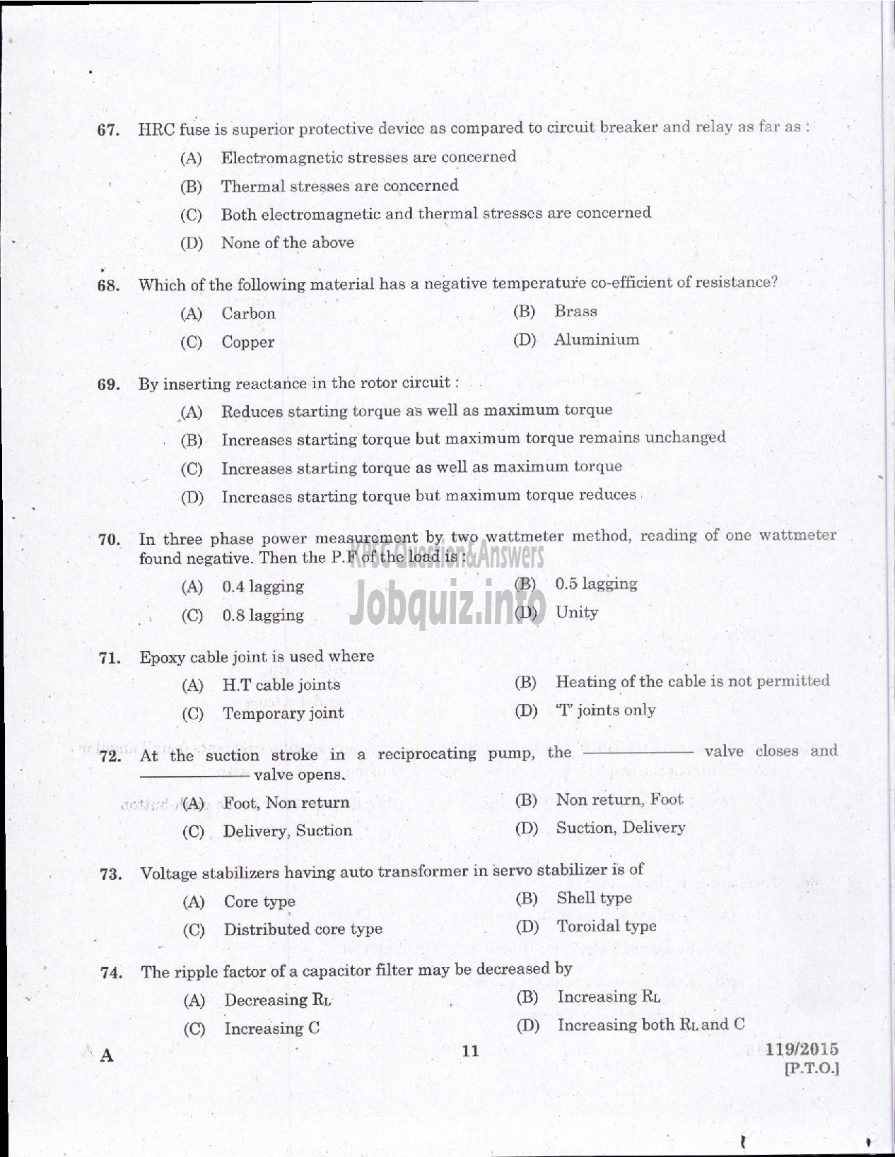 Kerala PSC Question Paper - OPERATOR WATER AUTHORITY-9