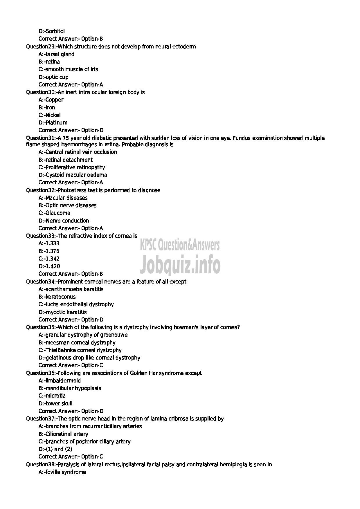 Kerala PSC Question Paper - OPTOMETRIST GR II HEALTH SERVICES-4