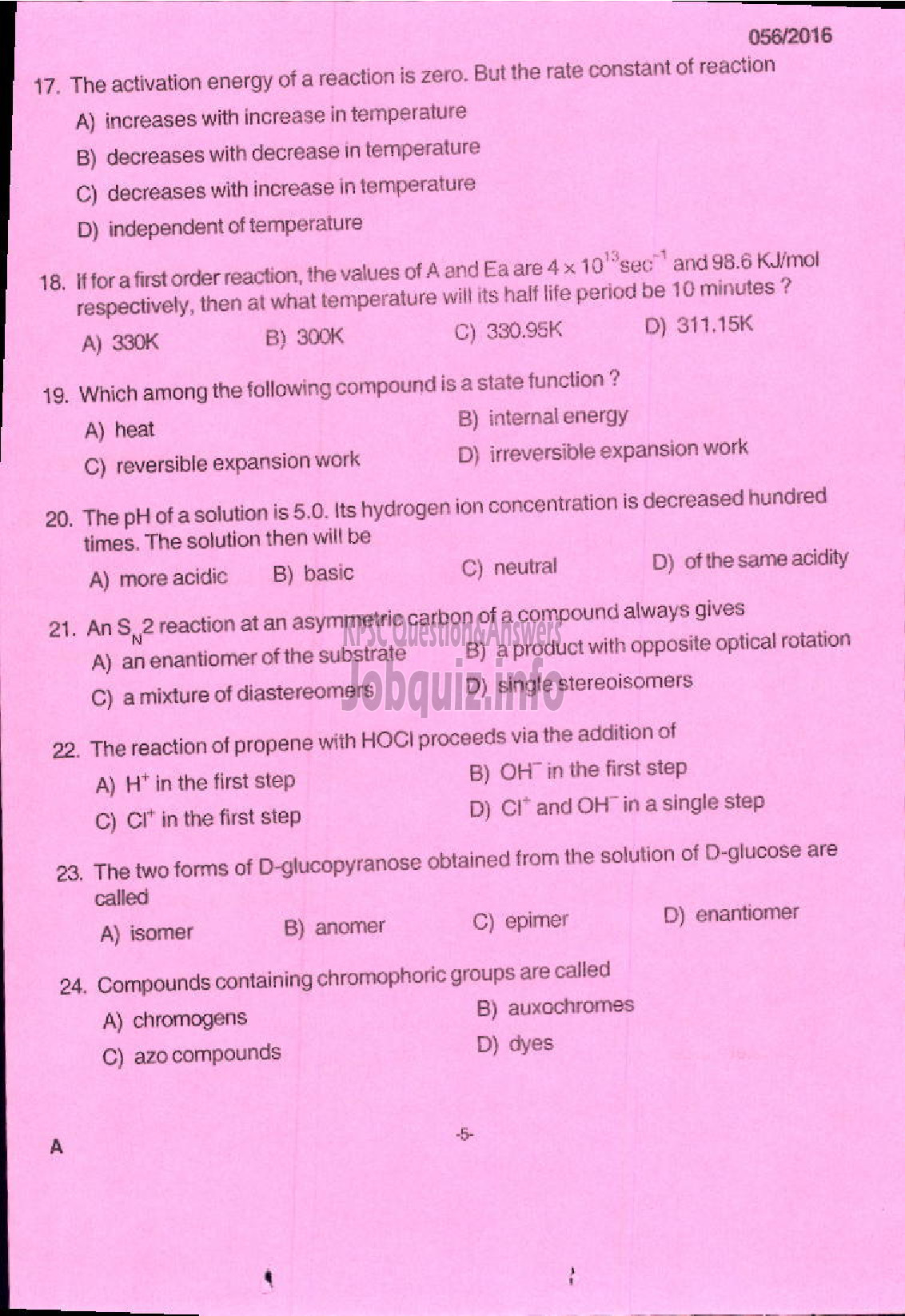 Kerala PSC Question Paper - OTHER RESEARCH ASSISTANT CHEMISTRY FISHERIES-3