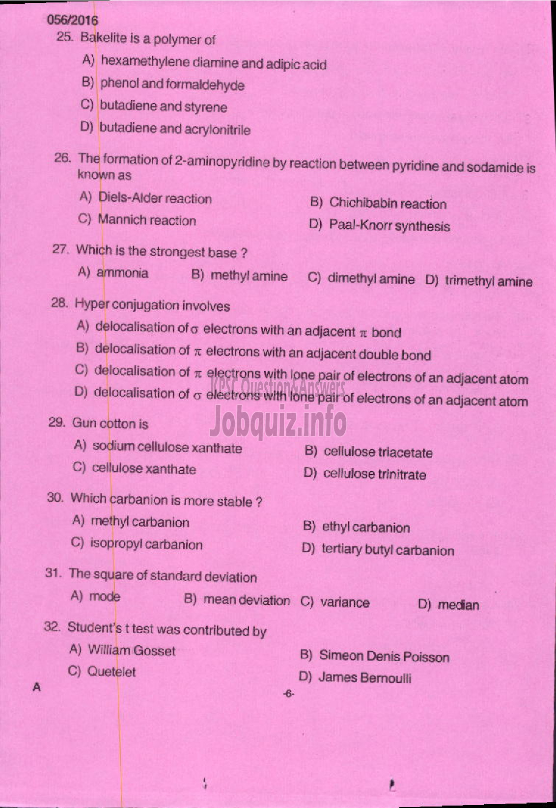 Kerala PSC Question Paper - OTHER RESEARCH ASSISTANT CHEMISTRY FISHERIES-4