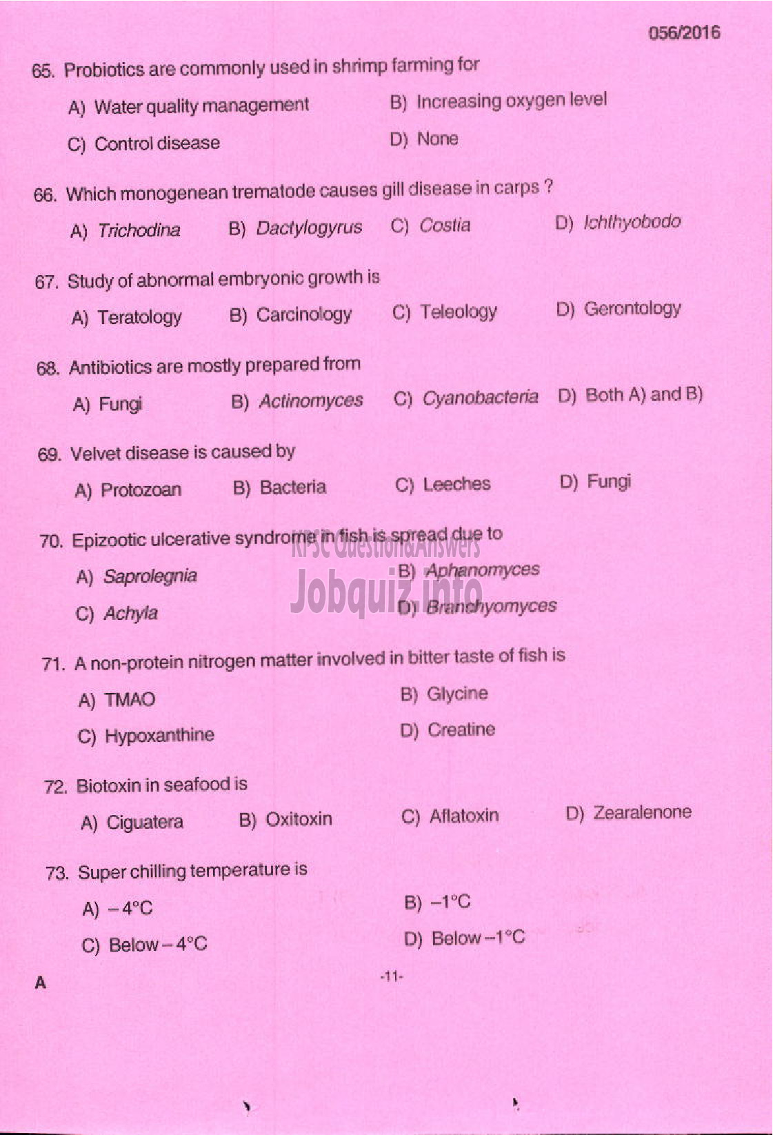 Kerala PSC Question Paper - OTHER RESEARCH ASSISTANT CHEMISTRY FISHERIES-9