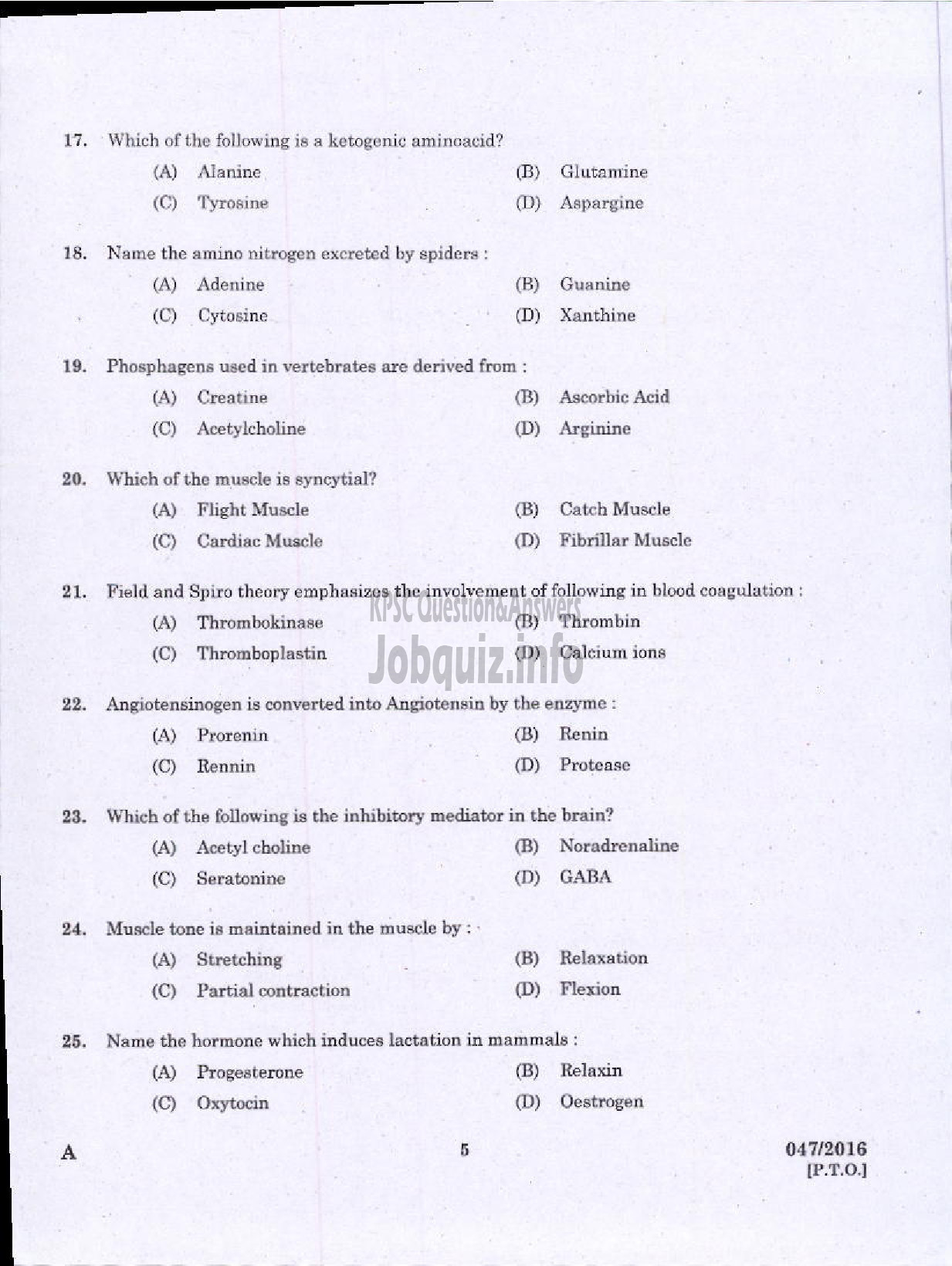 Kerala PSC Question Paper - OTHER RESEARCH ASSISTANT ZOOLOGY FISHERIES-3