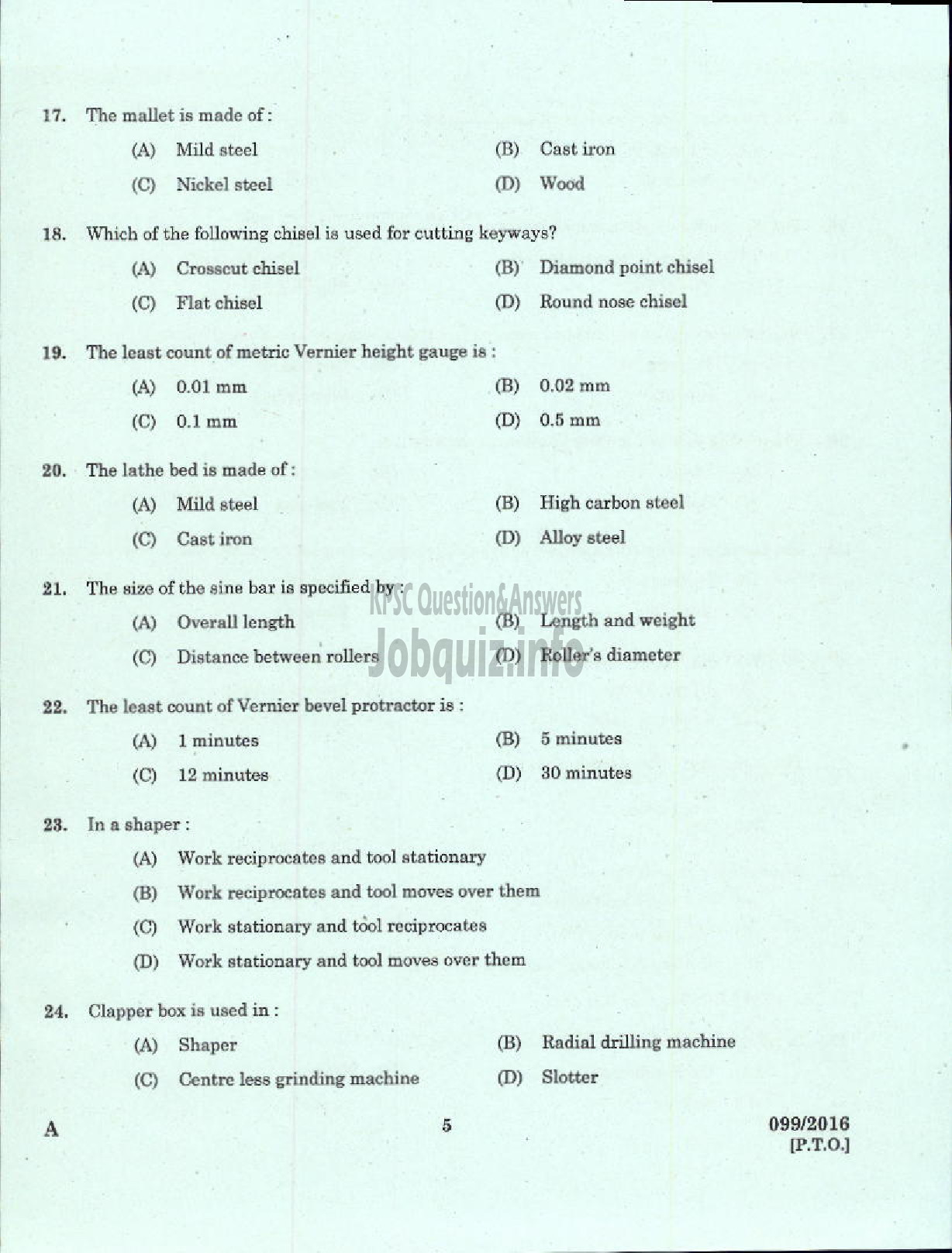 Kerala PSC Question Paper - OVERSEER /DRAFTSMAN MECHANICAL GR II PWD/IRRIGATION-3