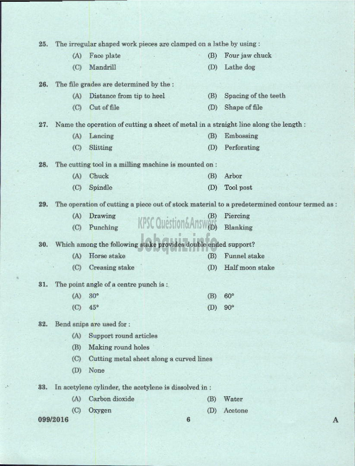 Kerala PSC Question Paper - OVERSEER /DRAFTSMAN MECHANICAL GR II PWD/IRRIGATION-4