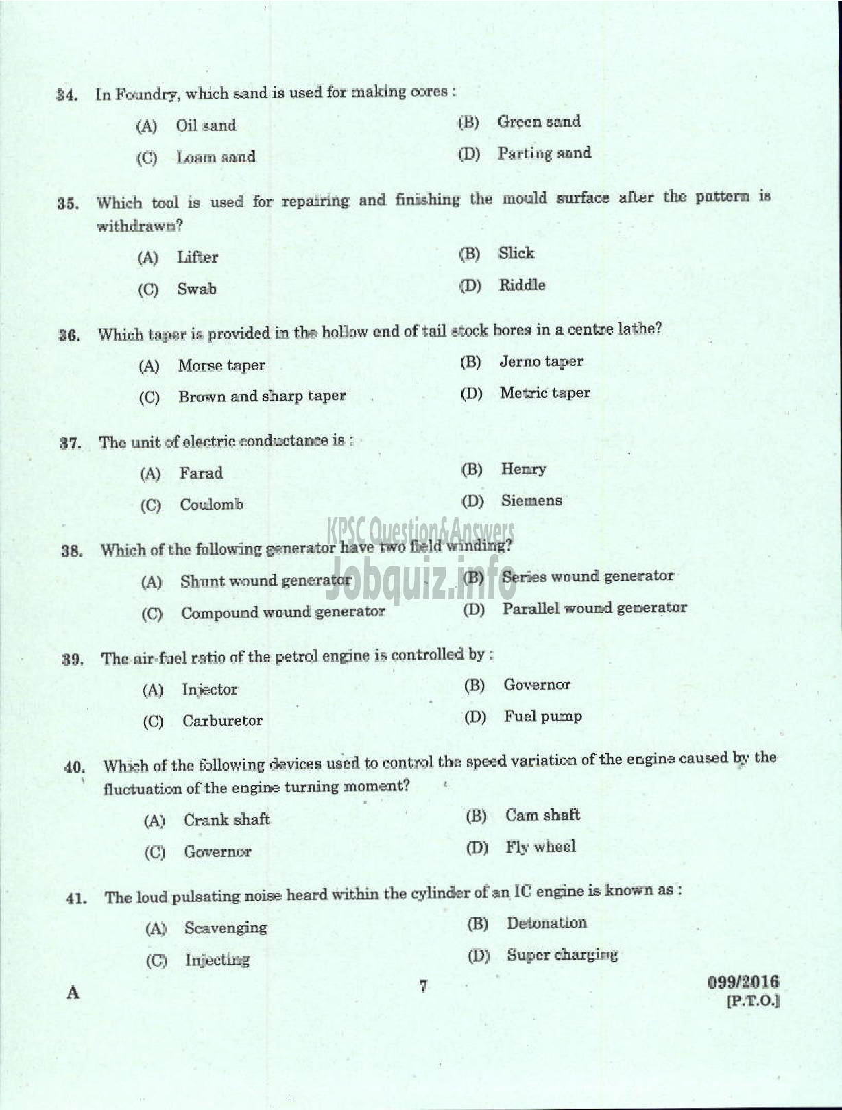 Kerala PSC Question Paper - OVERSEER /DRAFTSMAN MECHANICAL GR II PWD/IRRIGATION-5
