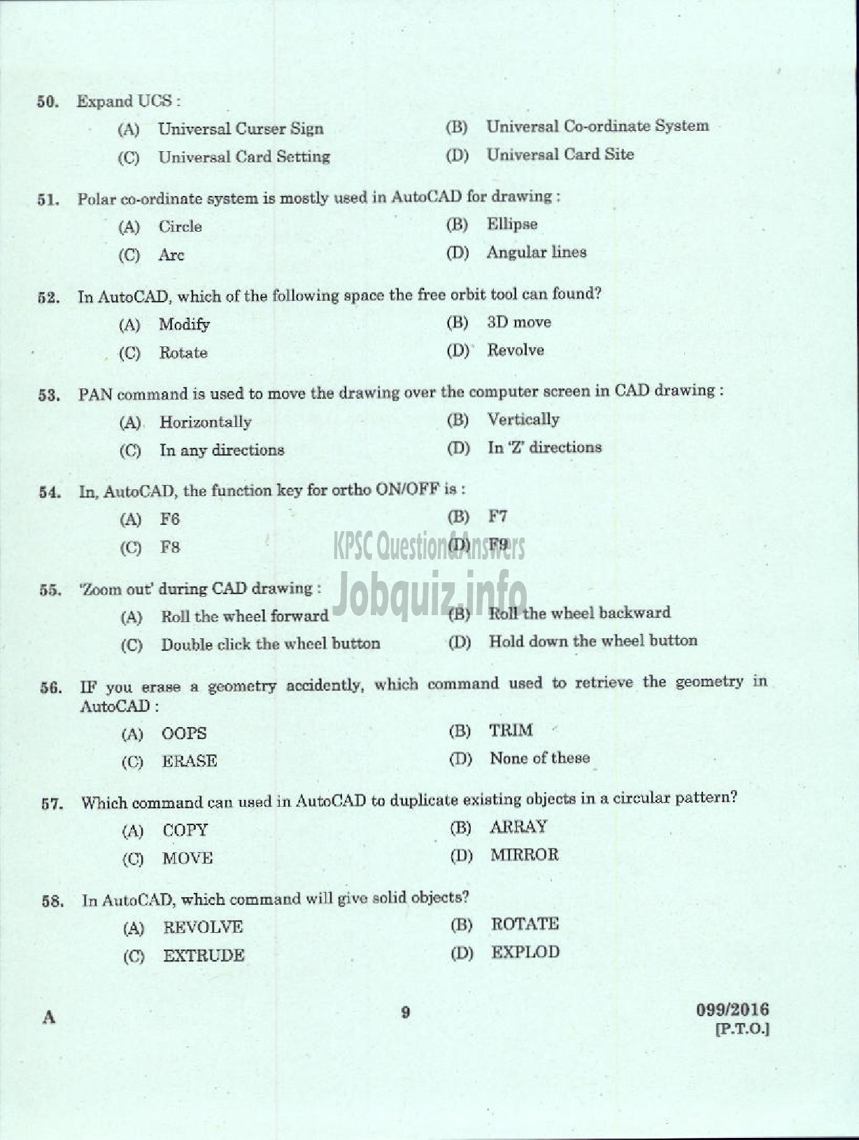 Kerala PSC Question Paper - OVERSEER /DRAFTSMAN MECHANICAL GR II PWD/IRRIGATION-7