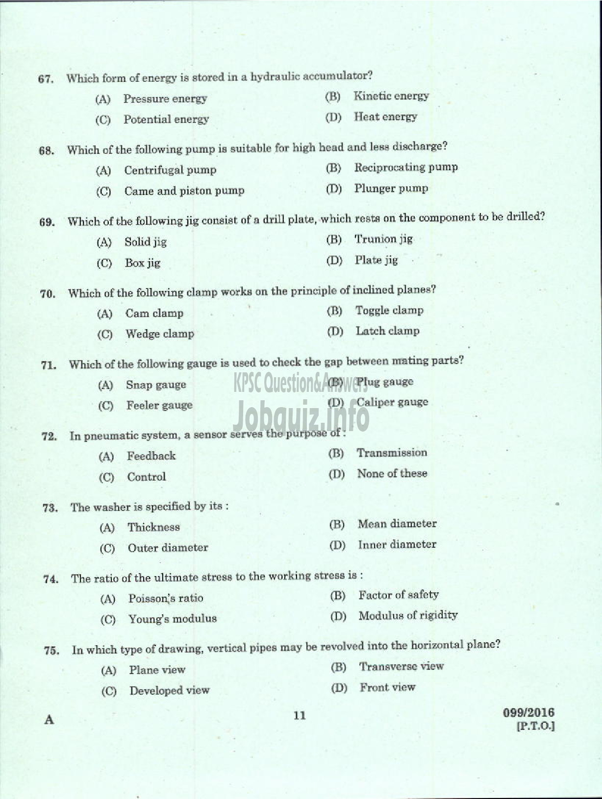 Kerala PSC Question Paper - OVERSEER /DRAFTSMAN MECHANICAL GR II PWD/IRRIGATION-9