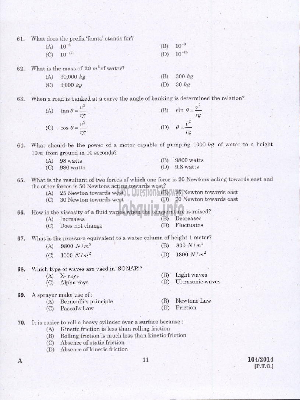 Kerala PSC Question Paper - OVERSEER DRAFTSMAN MECHANICAL GR I IRRIGATION DIRECT AND DEPT QUOTA-9