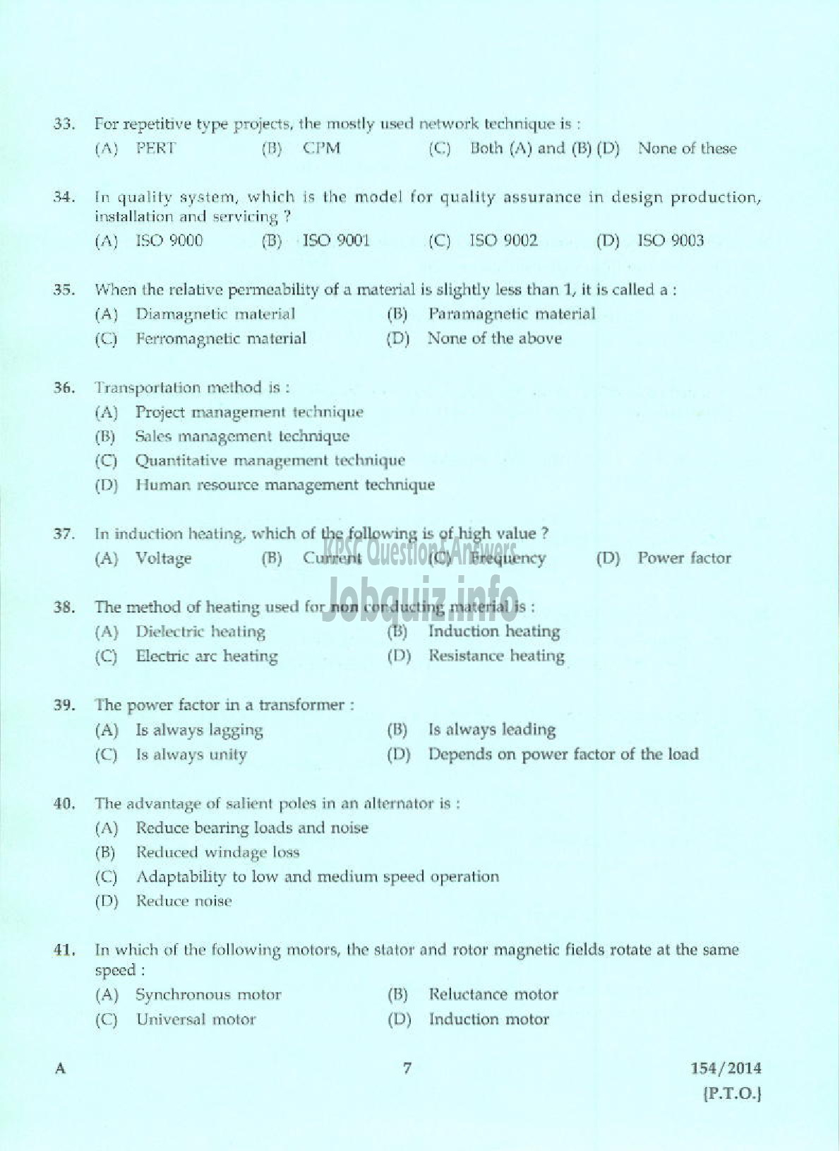 Kerala PSC Question Paper - OVERSEER ELECTRICAL KERALA PORT DEPT-5