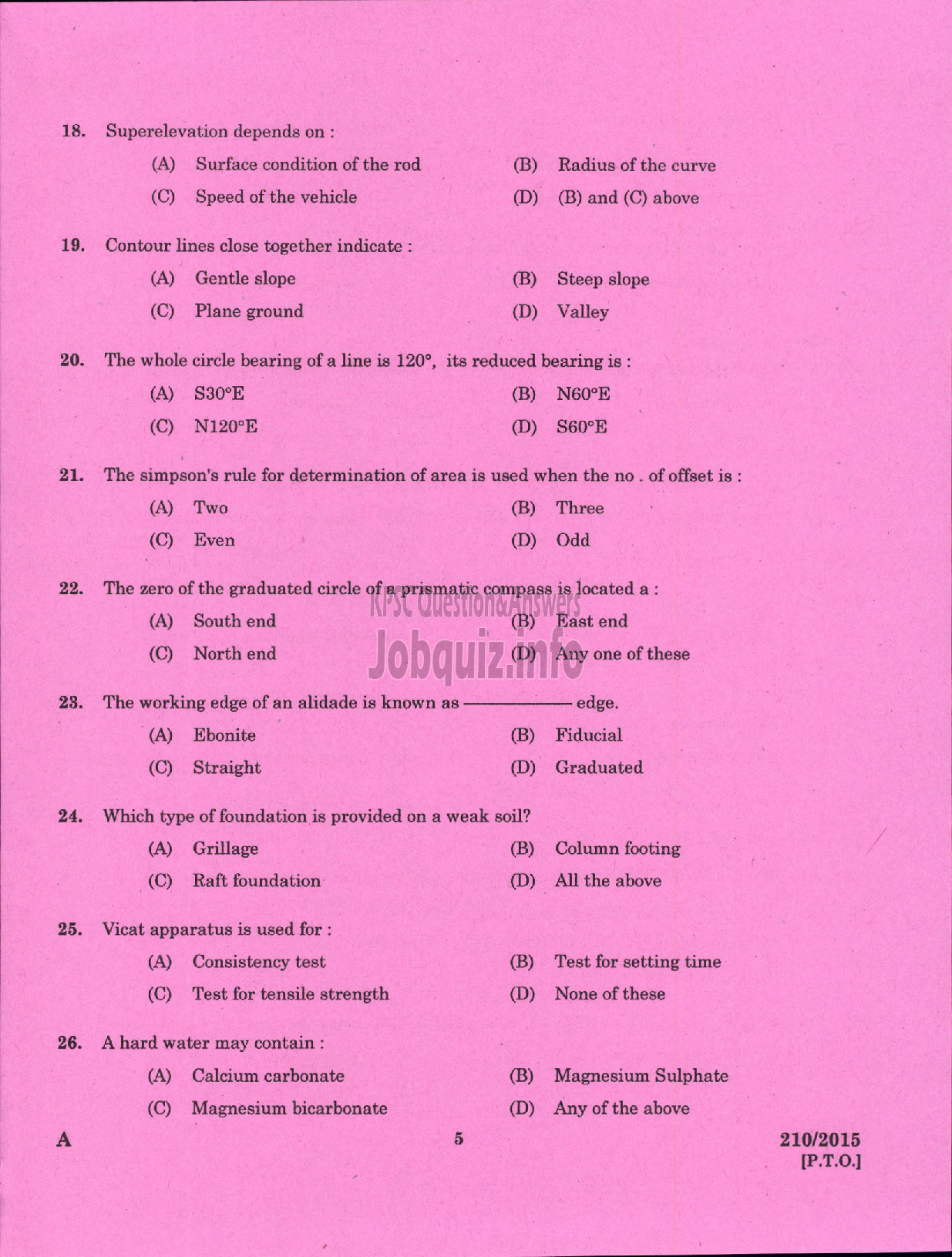 Kerala PSC Question Paper - OVERSEER GRADE III NCA PANCHAYATH-3