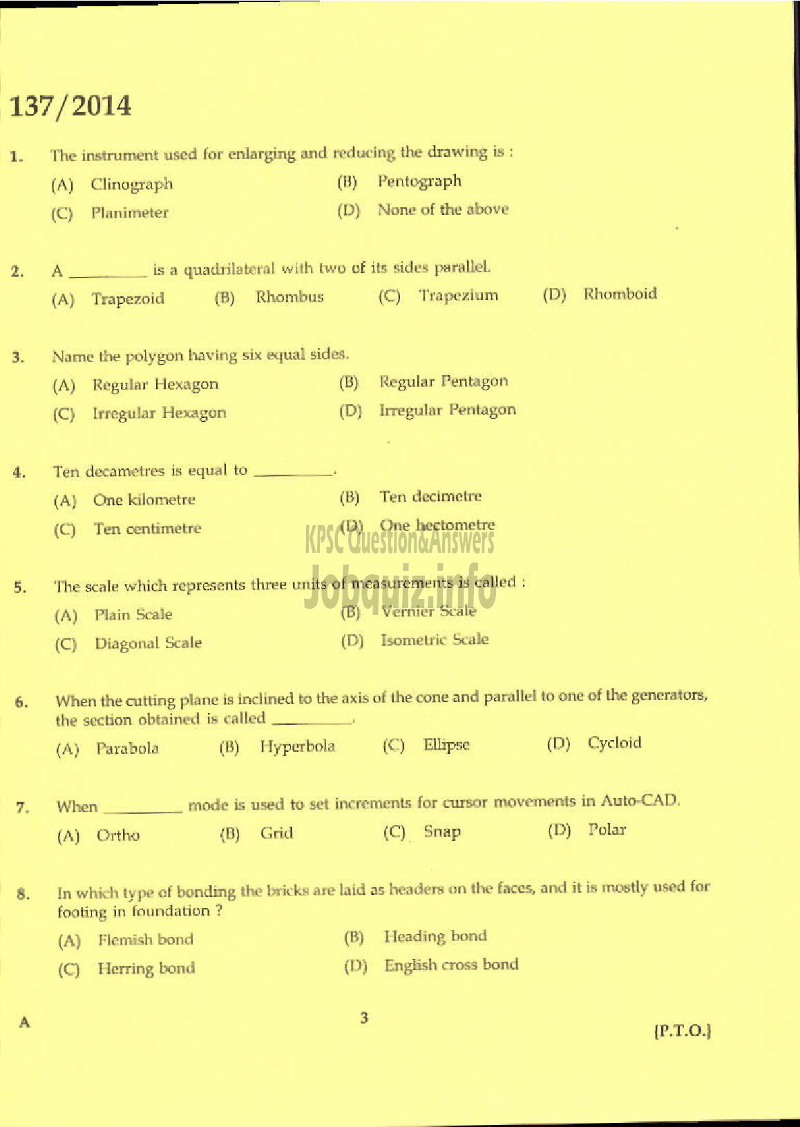 Kerala PSC Question Paper - OVERSEER GR III/WORK SUPERINTENDENT GR II KERALA LAND DEVELOPMENT CORPORATION LTD-1