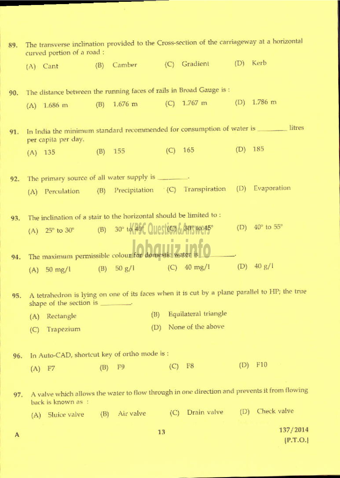 Kerala PSC Question Paper - OVERSEER GR III/WORK SUPERINTENDENT GR II KERALA LAND DEVELOPMENT CORPORATION LTD-11