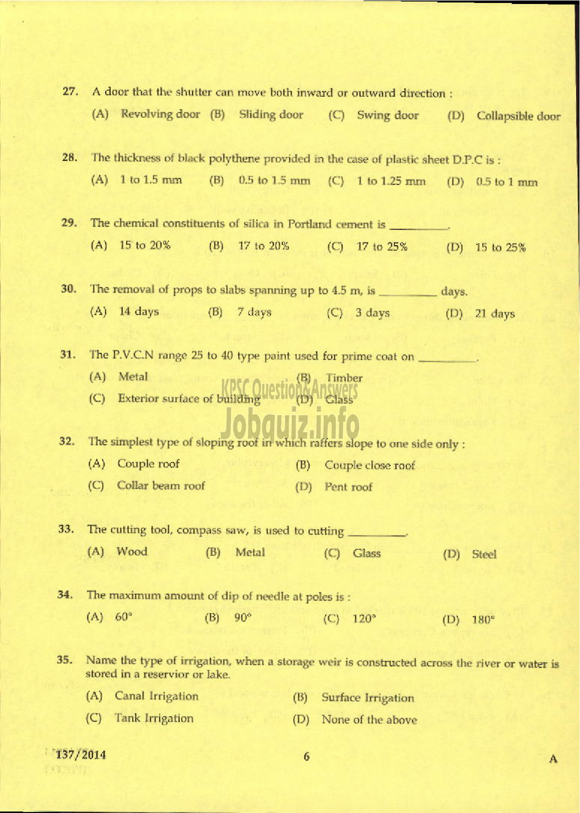 Kerala PSC Question Paper - OVERSEER GR III/WORK SUPERINTENDENT GR II KERALA LAND DEVELOPMENT CORPORATION LTD-4