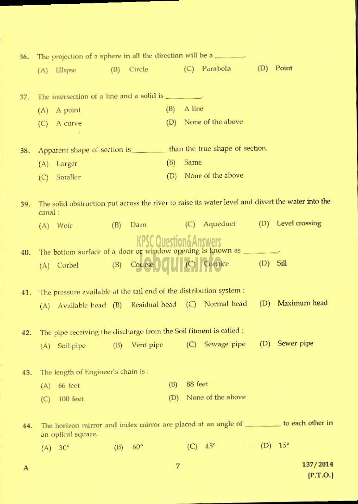 Kerala PSC Question Paper - OVERSEER GR III/WORK SUPERINTENDENT GR II KERALA LAND DEVELOPMENT CORPORATION LTD-5