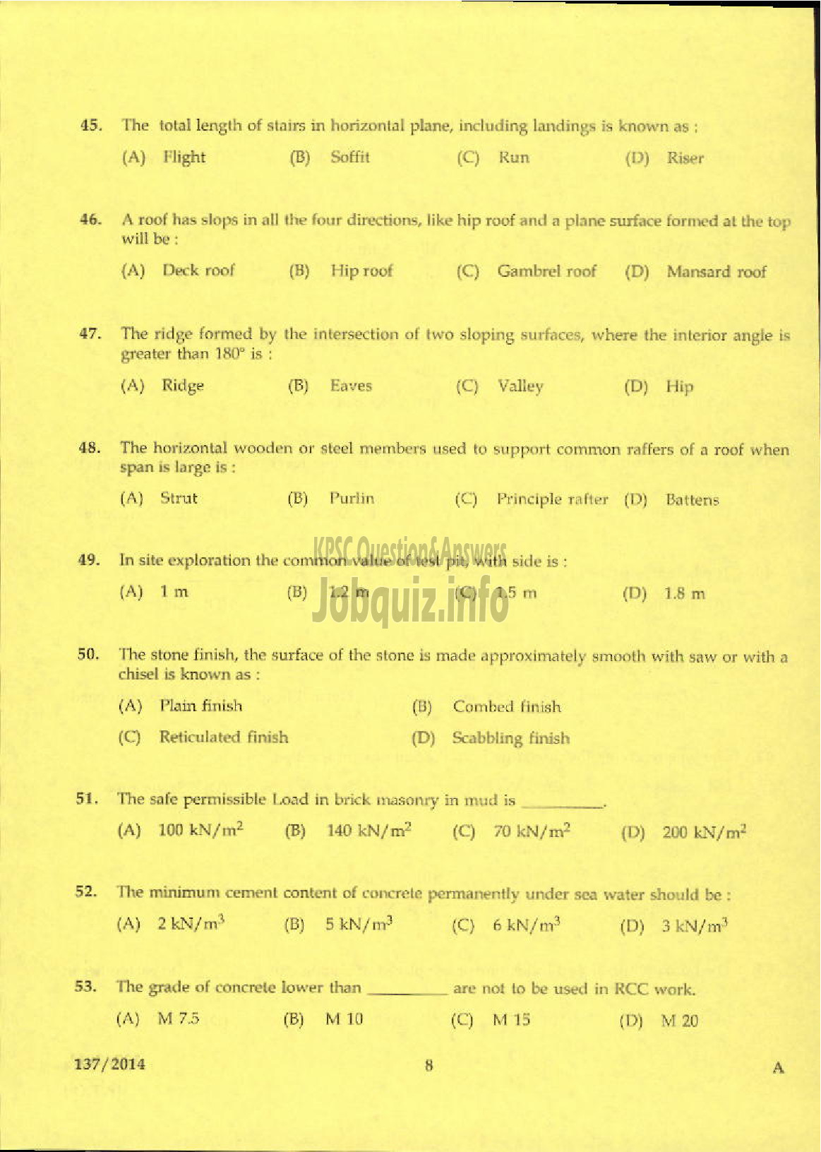 Kerala PSC Question Paper - OVERSEER GR III/WORK SUPERINTENDENT GR II KERALA LAND DEVELOPMENT CORPORATION LTD-6