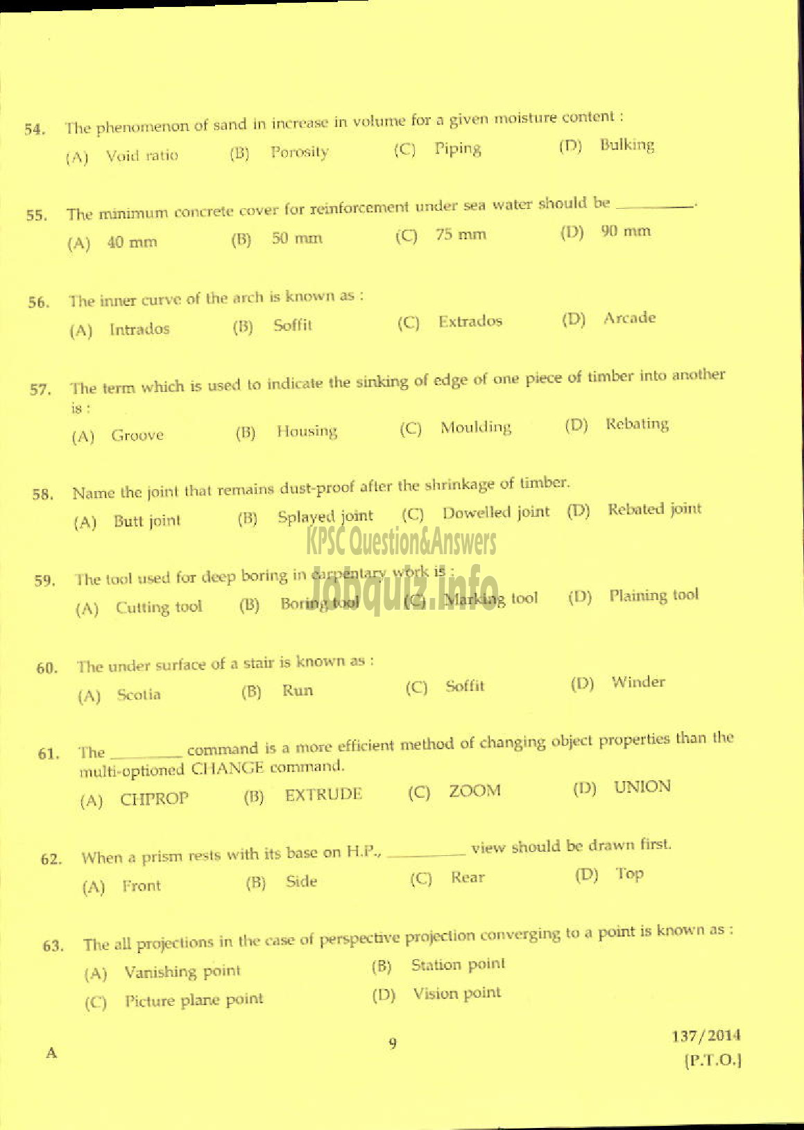 Kerala PSC Question Paper - OVERSEER GR III/WORK SUPERINTENDENT GR II KERALA LAND DEVELOPMENT CORPORATION LTD-7