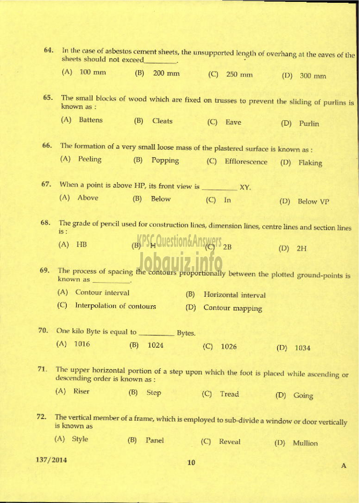 Kerala PSC Question Paper - OVERSEER GR III/WORK SUPERINTENDENT GR II KERALA LAND DEVELOPMENT CORPORATION LTD-8